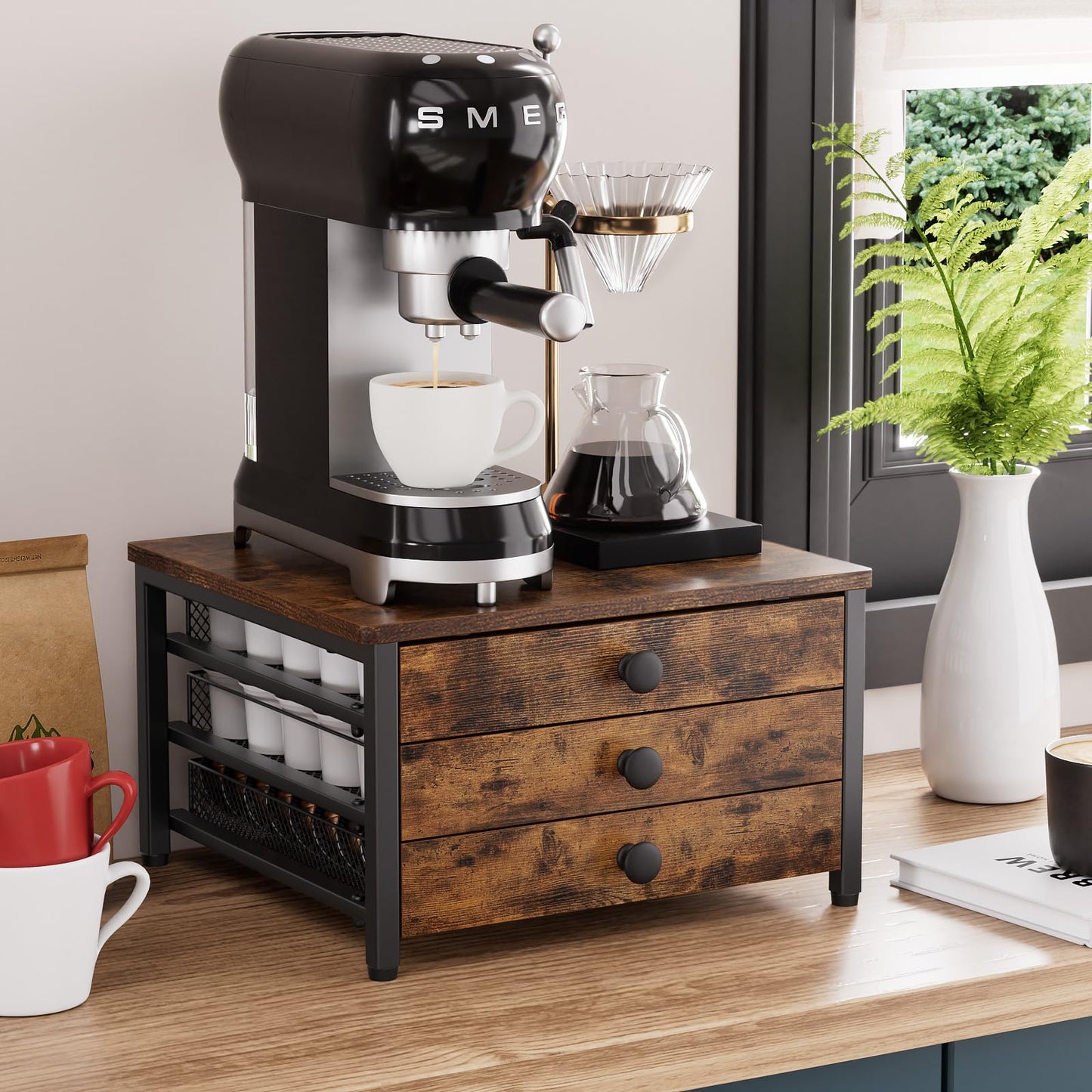 Plaviya Coffee Pod Holder for Counter, 3 Tier Coffee Bar Organizer for K Cup Capsules, 60 Capacity Pods Storage Organizer Cups Capsule with Sliding Baskets for Coffe Bar, Kitchen