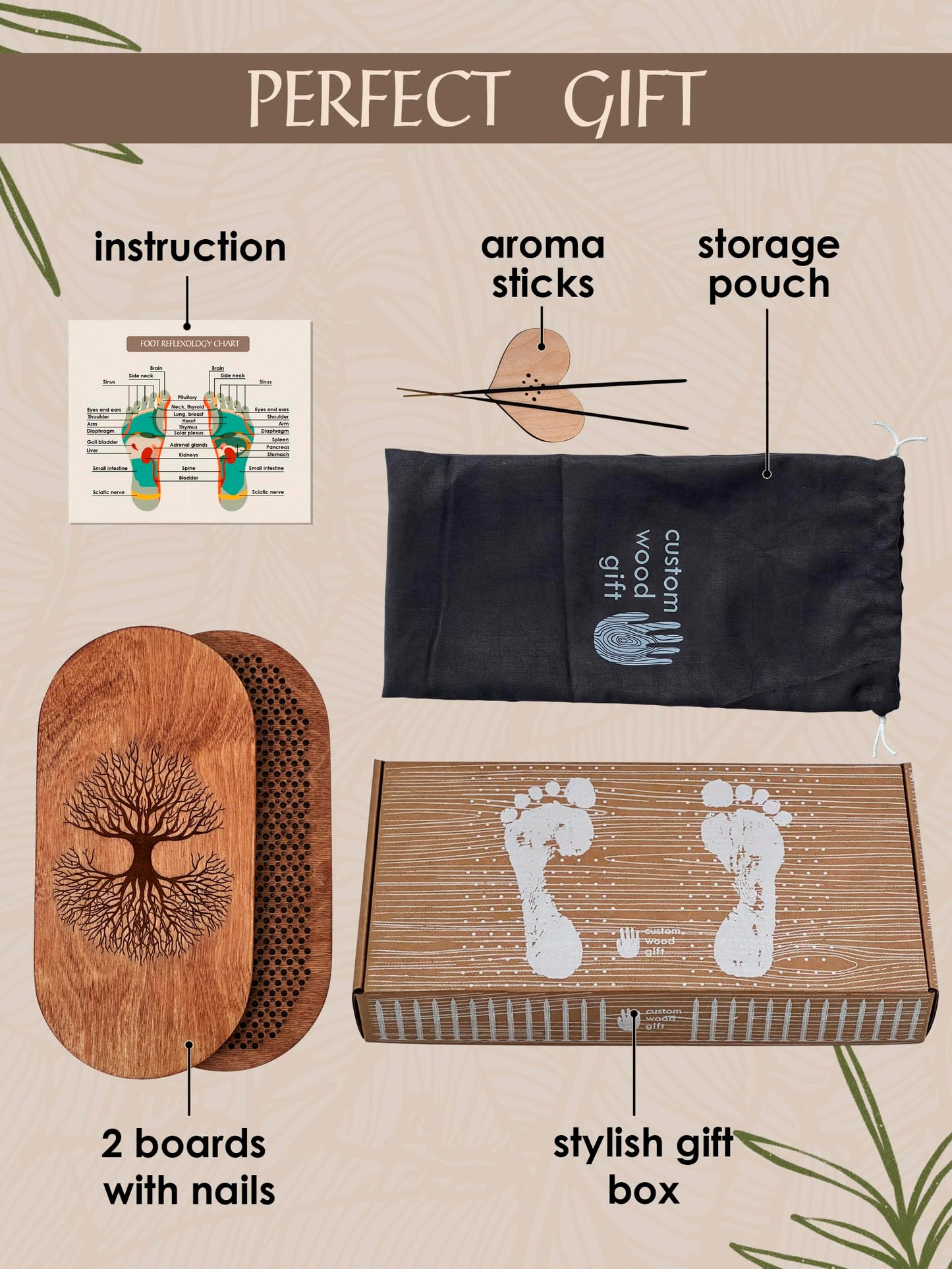 Wooden Yoga Board for Acupressure and Meditation with Nails for Deep Tissue Massage, Sadhu Board for Yoga Practice, Acupuncture Massage (oval tree 0.31 in)