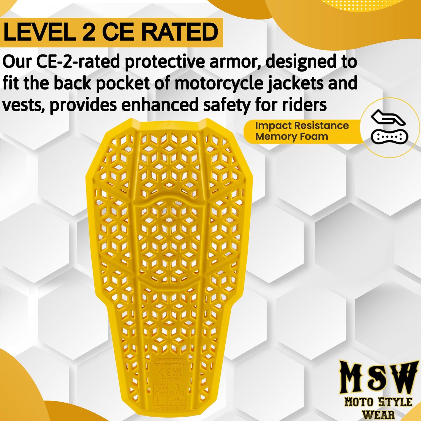 MOTOSTYLEWEAR – CE 2 Approve Back Protective Pad, Level 2 Approved Back Protector, Back Armor Motorcycle Jacket Replacement Pad for Men & Women.