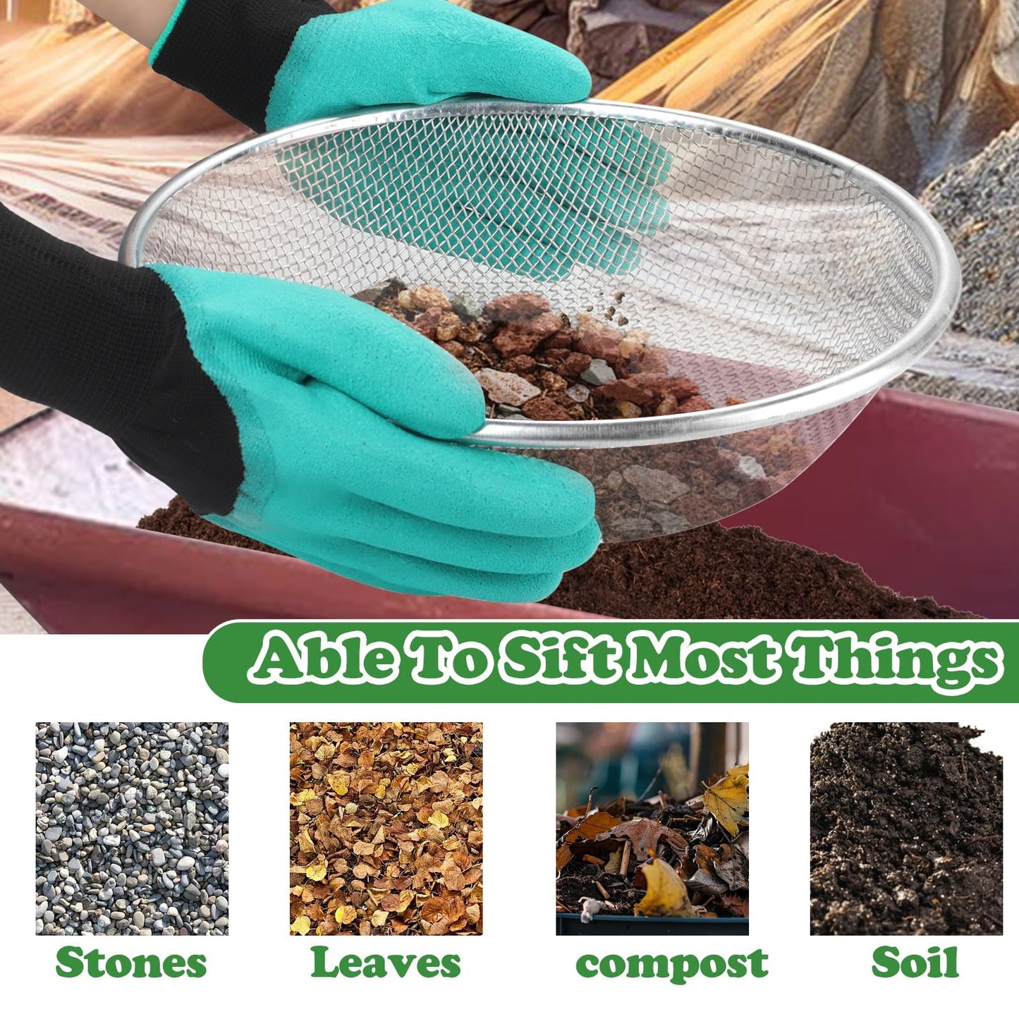 3Pcs Soil, Sand, and Compost Sifter for Gardening – Sieve for Rocks, Dirt, and Organic Material – Fits 5-Gallon Buckets 3 Apertures