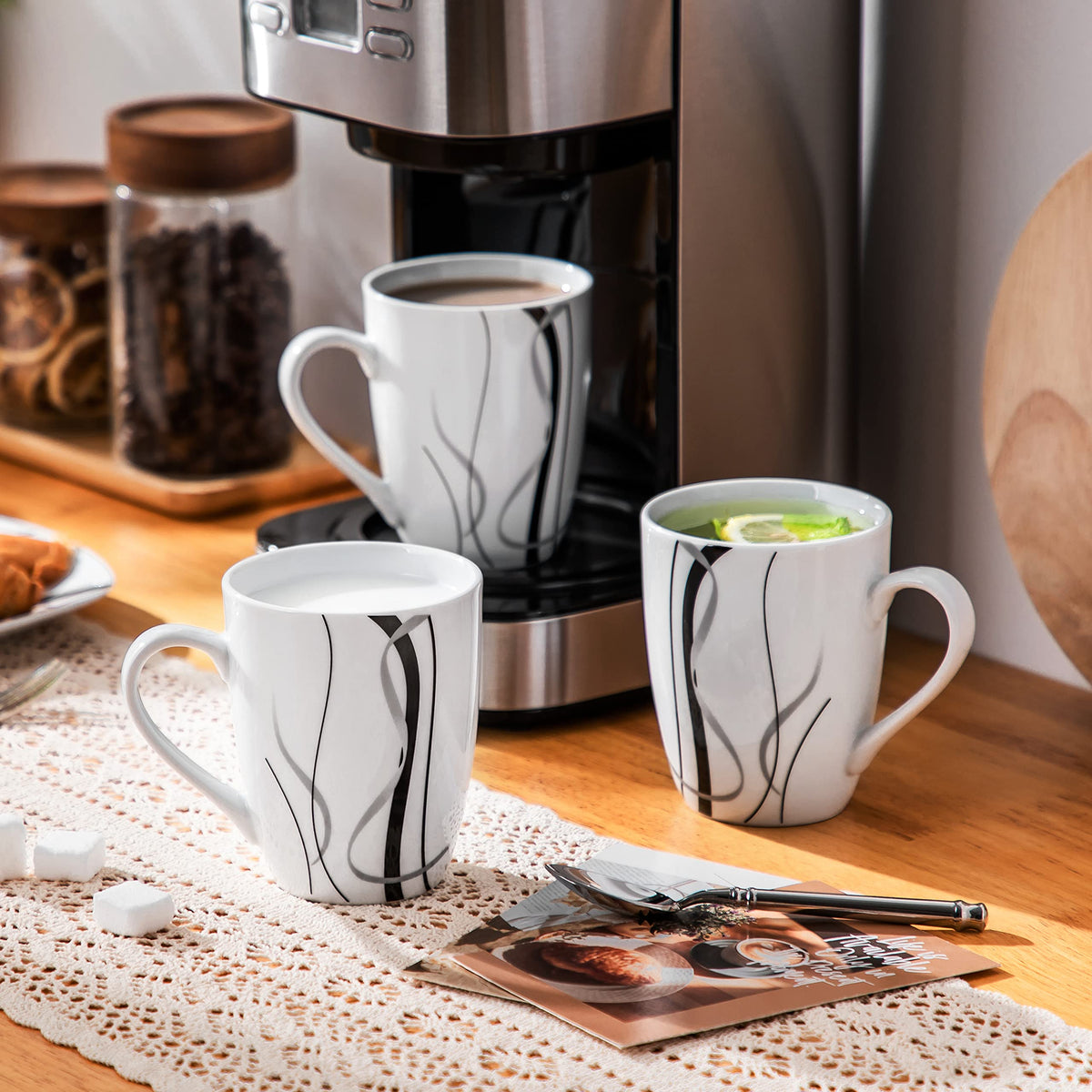 VEWEET Ceramic Coffee Mugs Set of 6, 11 OZ Coffee Mugs with Handle, White Mugs Set Porcelain Tea Mugs Set, Microwave Dishwasher Safe, Series Fiona