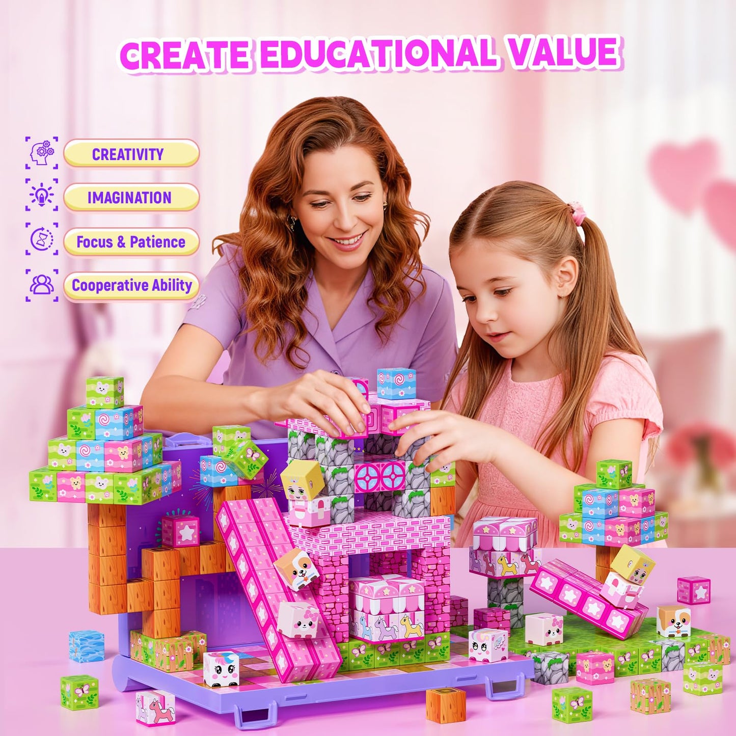 Magnetic Blocks, Magnetic Building Blocks,STEM Constructions Magnet Blocks for Kids, Boys and Girls Age 3+ Years Old, Building Toys Gifts for Kids 84PCS 1" Large Size
