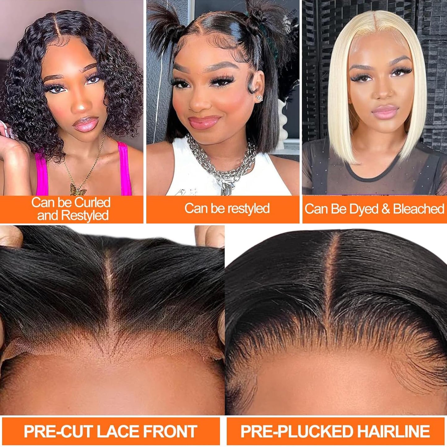 Bob Wig Human Hair 12 Inch 5x5 Lace Front Wigs For Black Women 150% Density Brazilian Virgin Hair Short Bob Wigs Natural Color Pre Plucked With Baby Hair Straight Hair Wigs