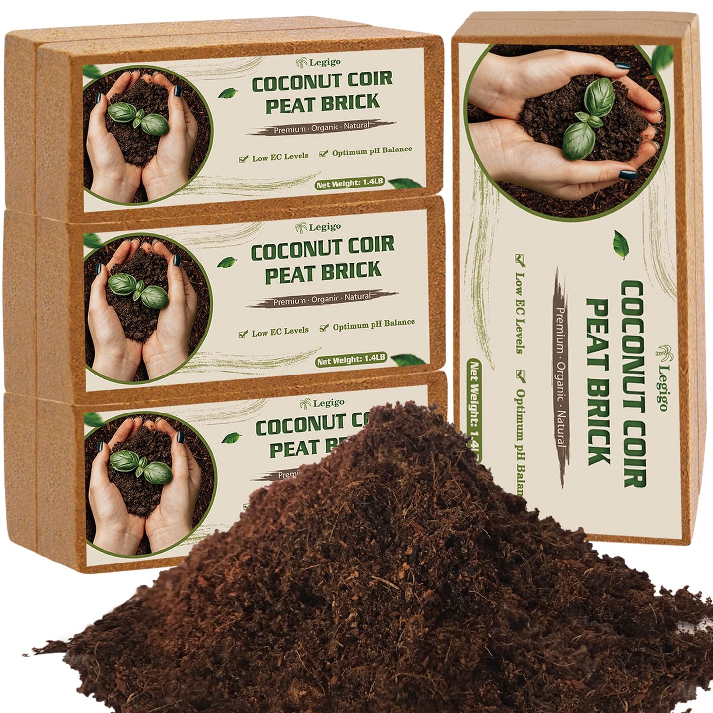 Legigo 8 Pack Premium Coco Coir Brick for Plants- 100% Organic Compressed Coconut Coir Fiber Bricks Starting Mix, Coconut Husk for Planting, Gardening, Potting Soil Substrate, Herbs