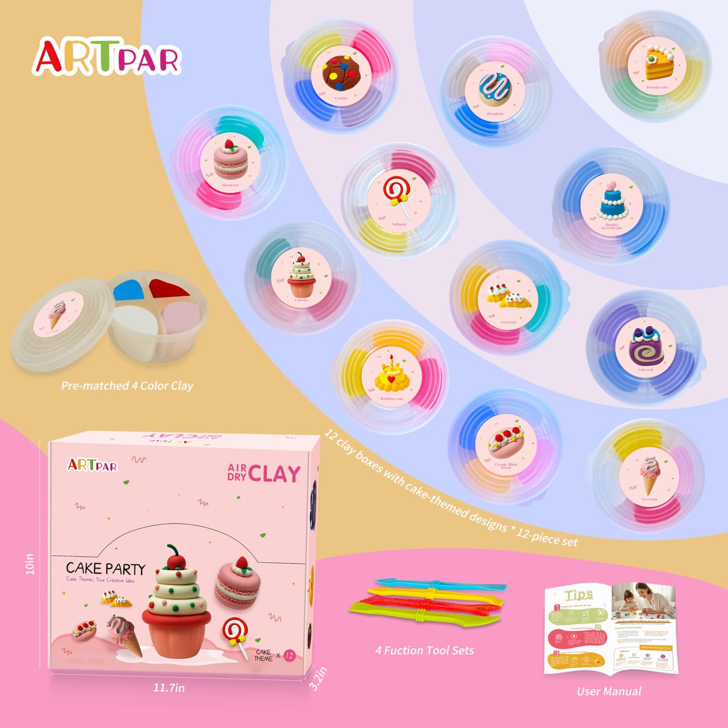 ARTPAR Air Dry Clay for Kids,Modeling Clay Kit,Model Magic Sculpting Set,Ultra Light & Soft, Safe Non-Sticky | 12 Box DIY Art and Crafts School Projects, Home Party Favors for Boys & Girls