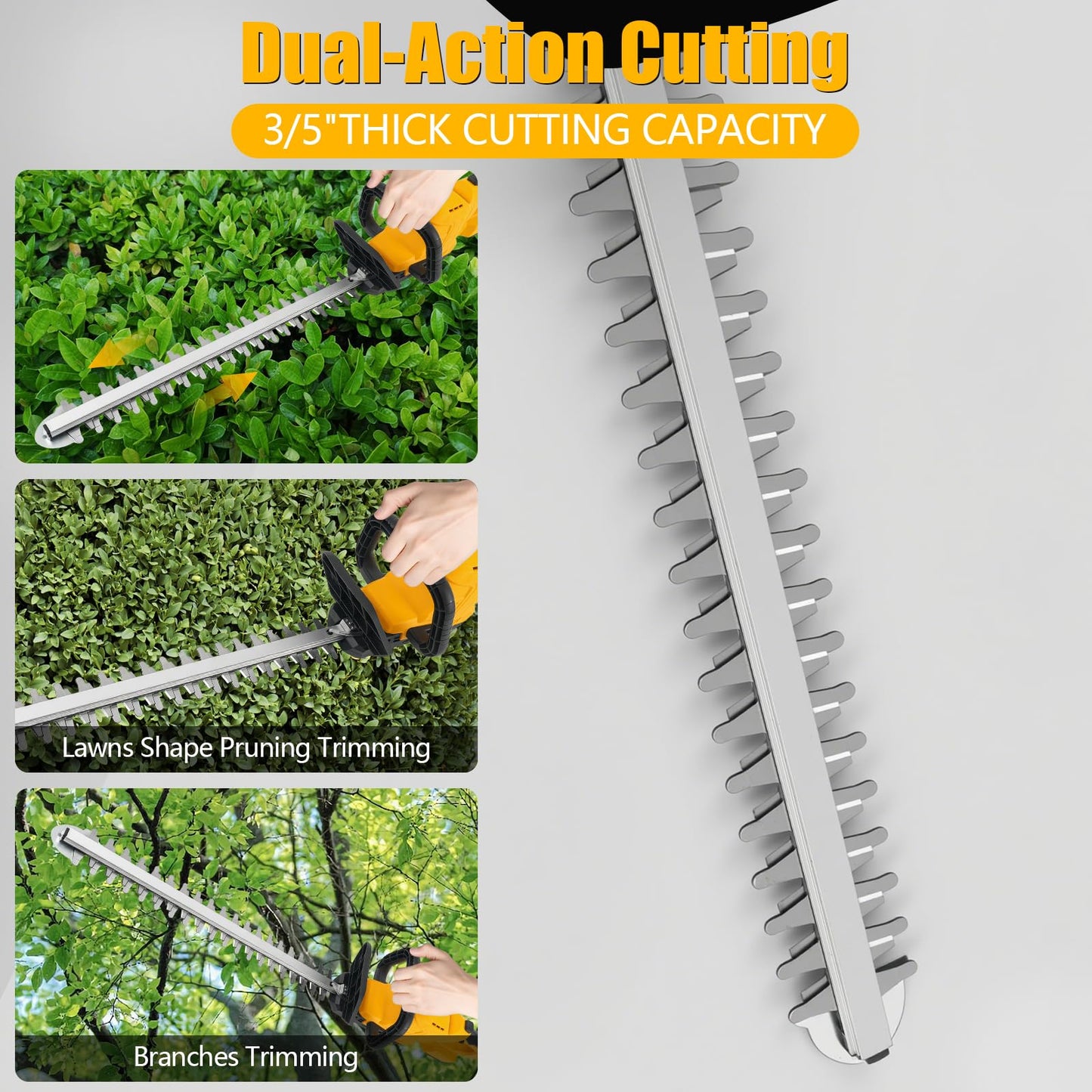 Cordless Hedge Trimmer Compatible with DeWalt 20V, 22" Dual-Action Blade, 1800RPM Brushless Motor, 3/5" Cutting Capacity, Bare Tool Only (No Battery/Charger)