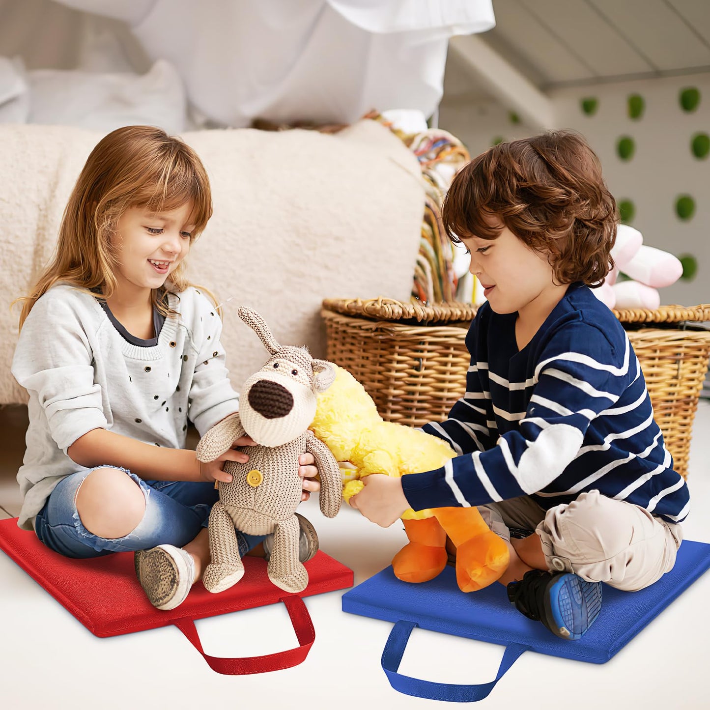 12 Pcs Floor Cushions for Classroom, 12'' Flexible Floor Seating with Handles Classroom Carpet Cushions for Story Time, Daycare, Preschool, Nursery