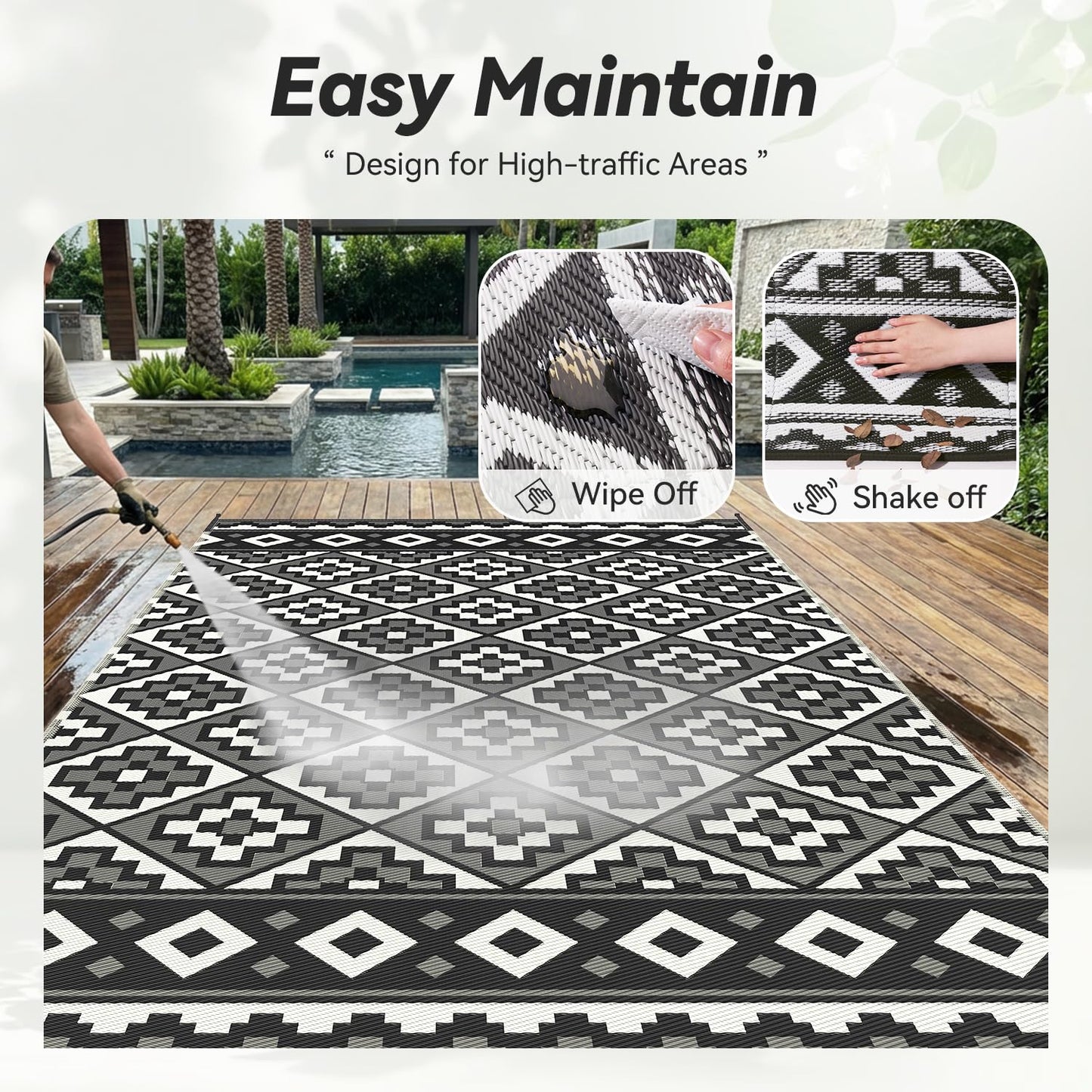 Outdoor Rug-Patio Rug 5X8 Outdoor Carpet Waterproof Reversible Outdoor Rugs Portable RV Mat Plastic Straw Mat for Patio Balcony RV Camping Backyard Picnic