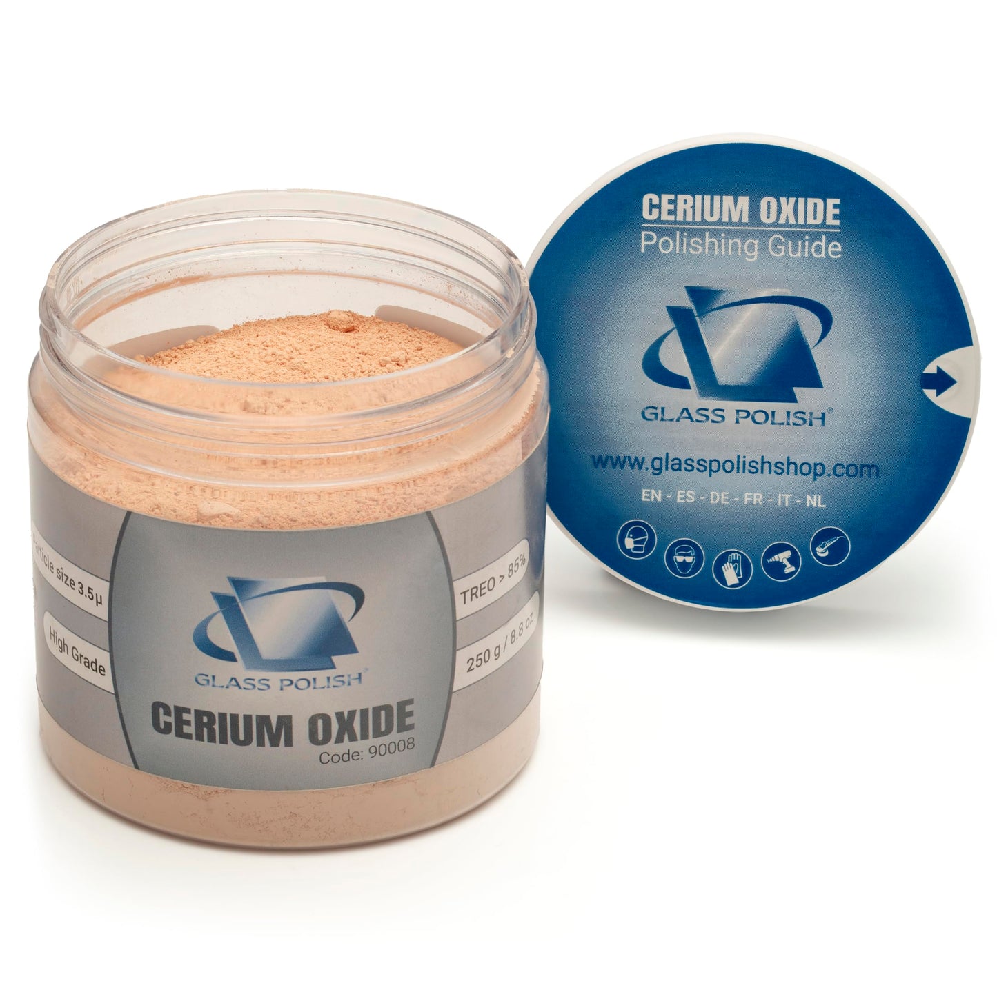 GLASS POLISH PRO Cerium Oxide Glass Polishing Powder – 250g (8.8oz) High-Grade 85% Pure Suspension-Treated Formula, 3.5 Micron for Glass Scratch Removal, Windshield Polishing and Restoration