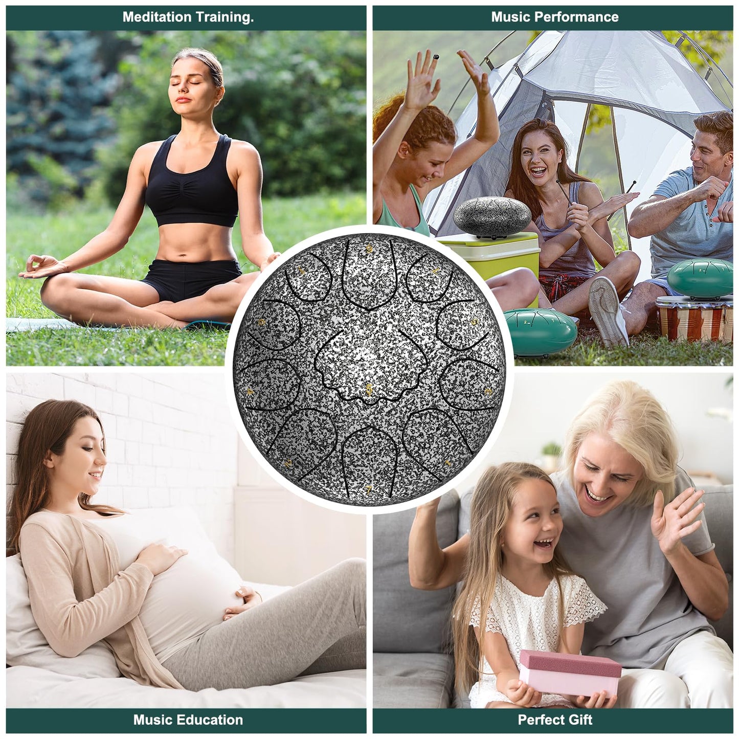 Rain Drum for Outside Garden, 8 Inches 11 Notes Steel Tongue Drum, Waterproof Meditation Rain Chime, Musical Instruments for Adult Gift with Bag, Music Book, Mallets (Star Sliver)