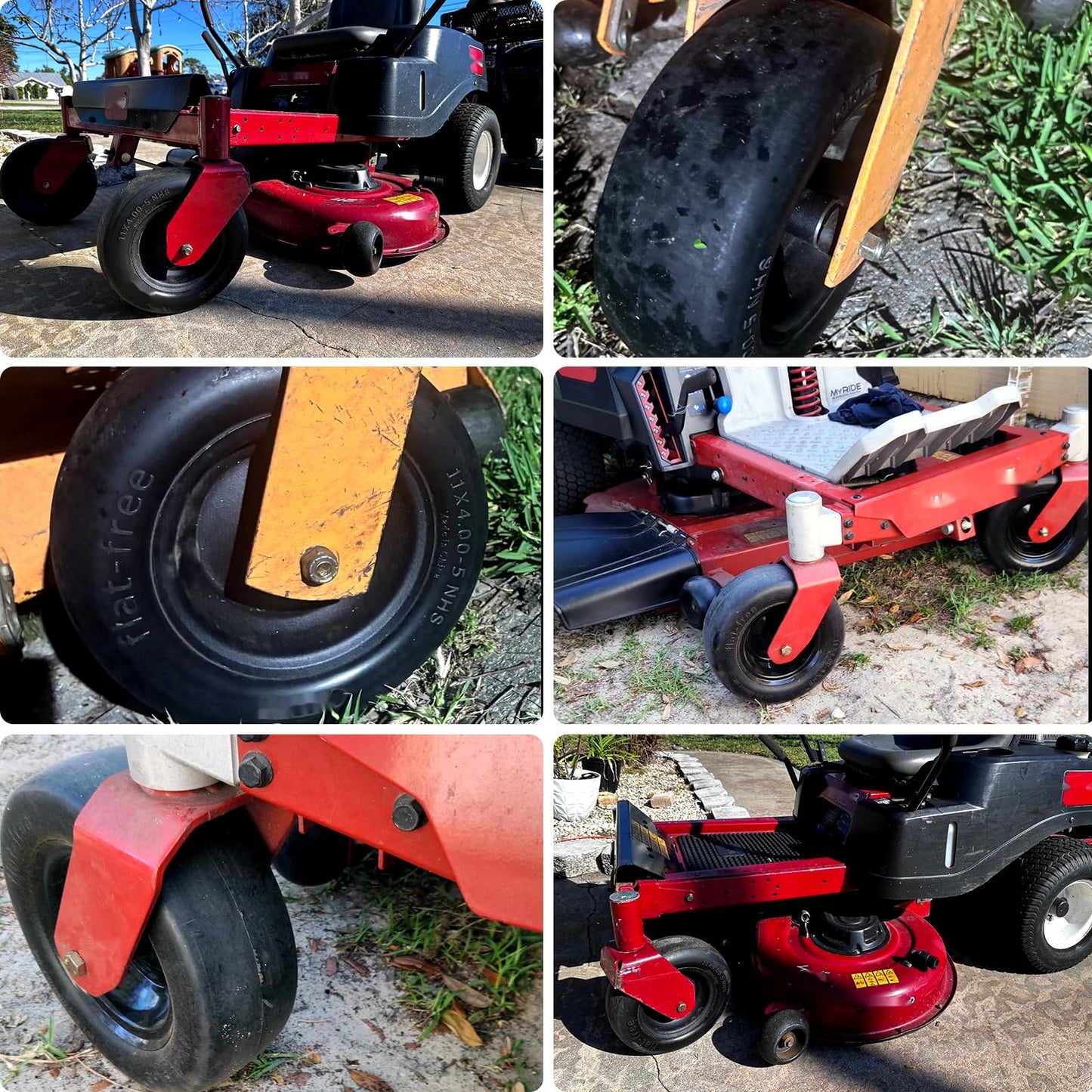 11x4.00-5" Lawn Mower Tire on Wheel Flat Free 2 PCS, 3/4" or 5/8" Bearing, Solid Mower Wheel for Residential and Commercial 3.4"-5" Centered Hub, Zero Turn Mower Front Tires