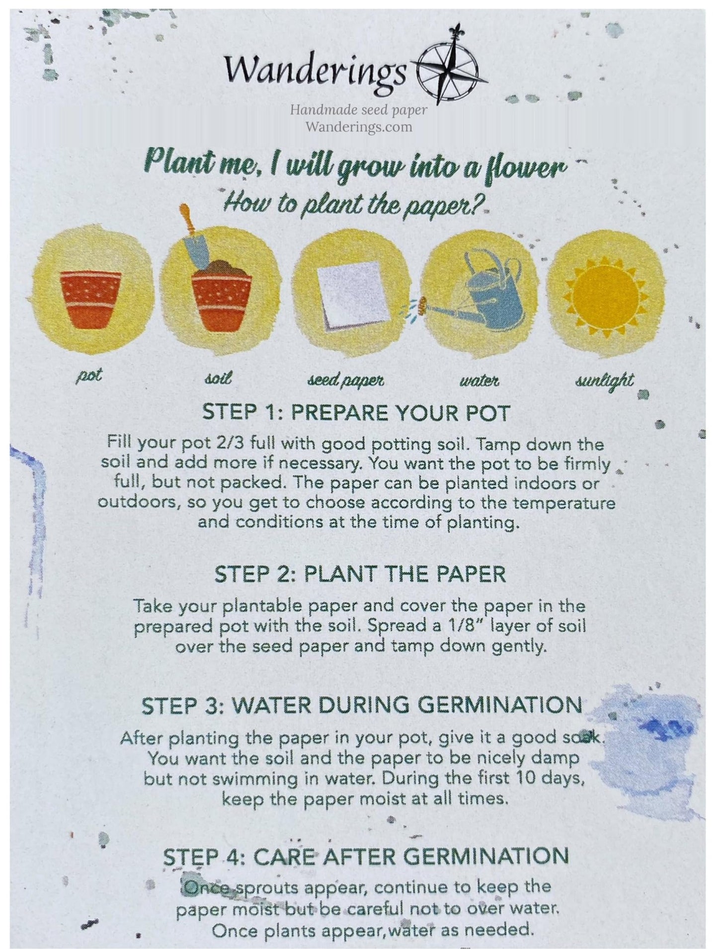 Wanderings Handmade Flower Seed Paper – 8.3" x 11.8" / A4 Size – Pack of 50 – Plantable Wildflower Seed Paper for Invitations, Sketching & Watercolour – 250 GSM Deckled Edge