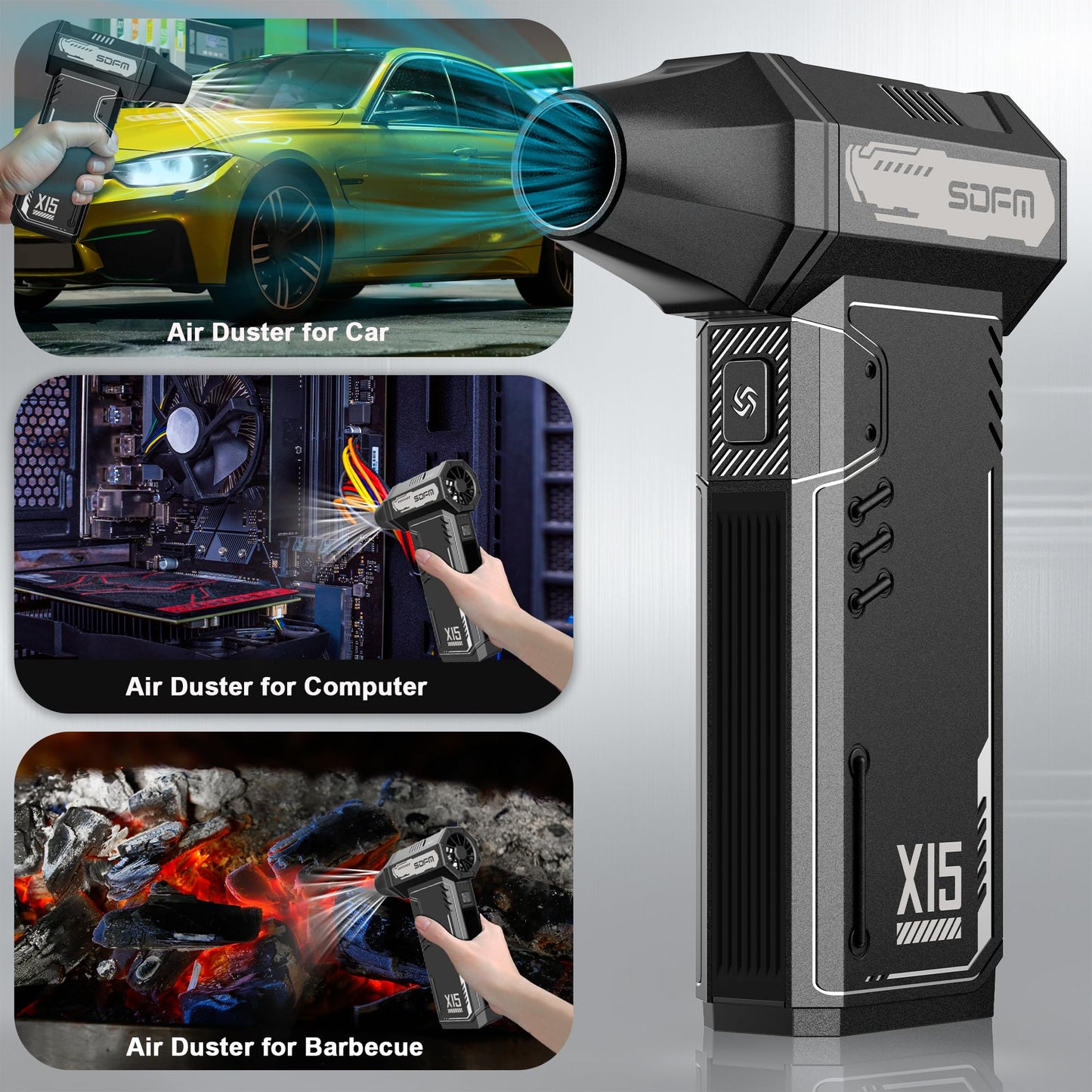 SDFM Compressed Air Duster - 180,000 RPM Compressed air - with Brushless Motor, 3-Gear Adjustable Air Duster - for Keyboard, PC, Car, Air Bed, and Home Cleaning (Black)