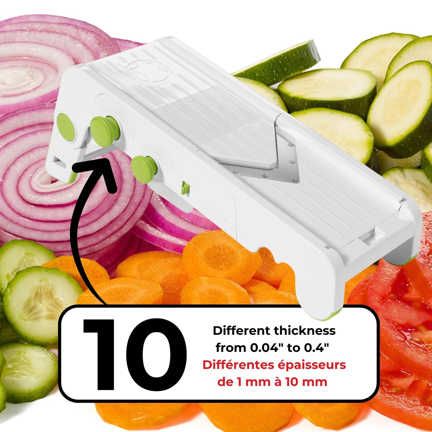 Starfrit Cubing Pro Mandoline Slicer, Dicer - 4 Blades & Graters with Storage Box - Straight & Crinkle V-Blades, Fine & Coarse Graters - 10 Thickness Settings, 3 Julienne Sizes