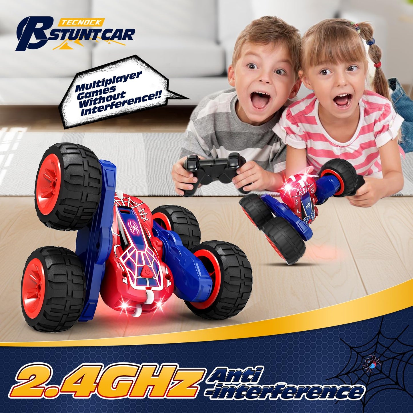 Tecnock Spider Remote Control Cars for Kids, 2.4GHz RC Car with Type-C Easy Charging, 4WD Double Sided 360° Rotates and Flips RC Stunt Car, Toys Gift for Boys and Girls