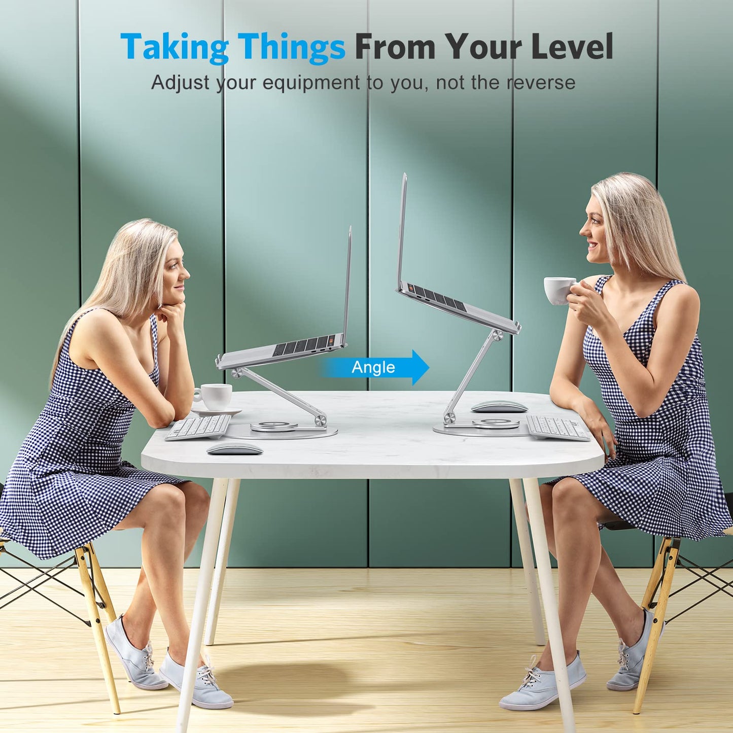Adjustable Laptop Stand with 360 Rotating Base, OMOTON LA04 Ergonomic Laptop Riser for Collaborative Work, Dual Rotary Shaft Fully Foldable for Easy Storage, Fits MacBook/All Laptops up to 16 inches