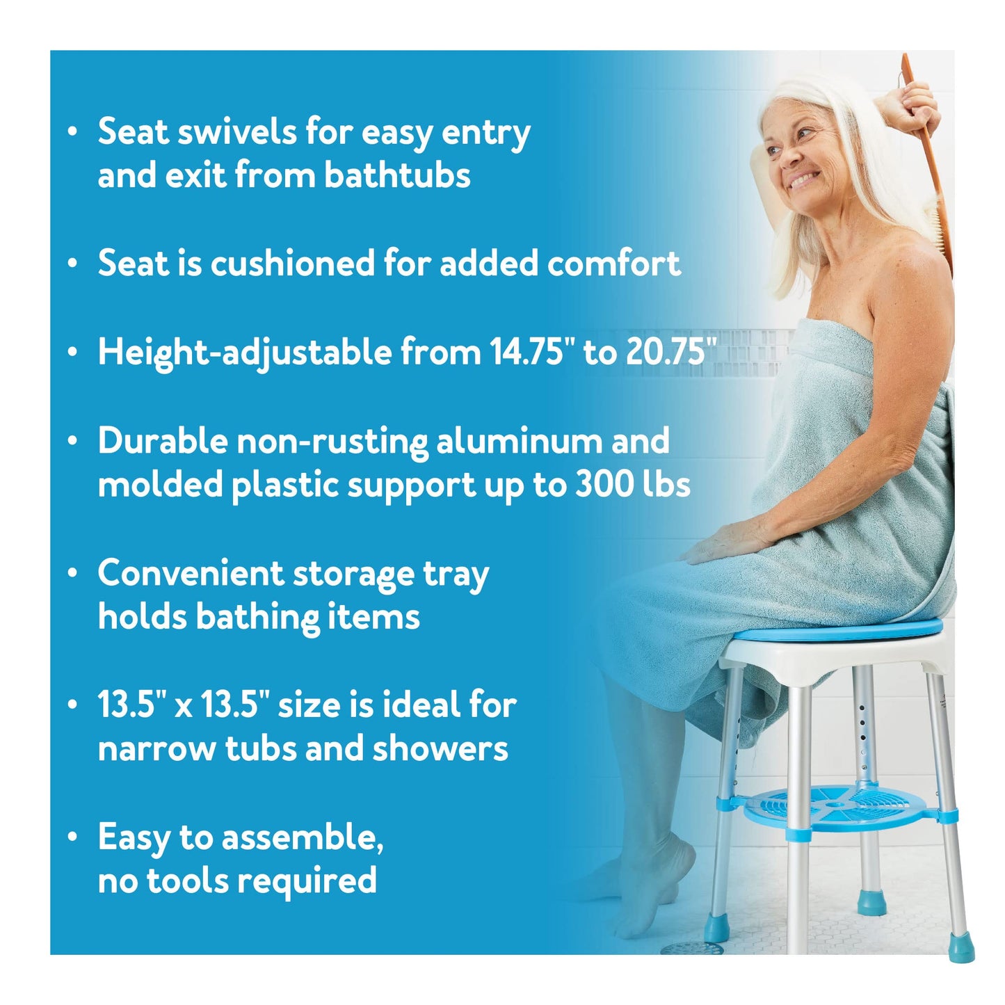 Carex EZ Swivel Stool, 7 Pounds, for Assistance in Bath or Shower, Sturdy Frame Supports Entry and Exit from Bath