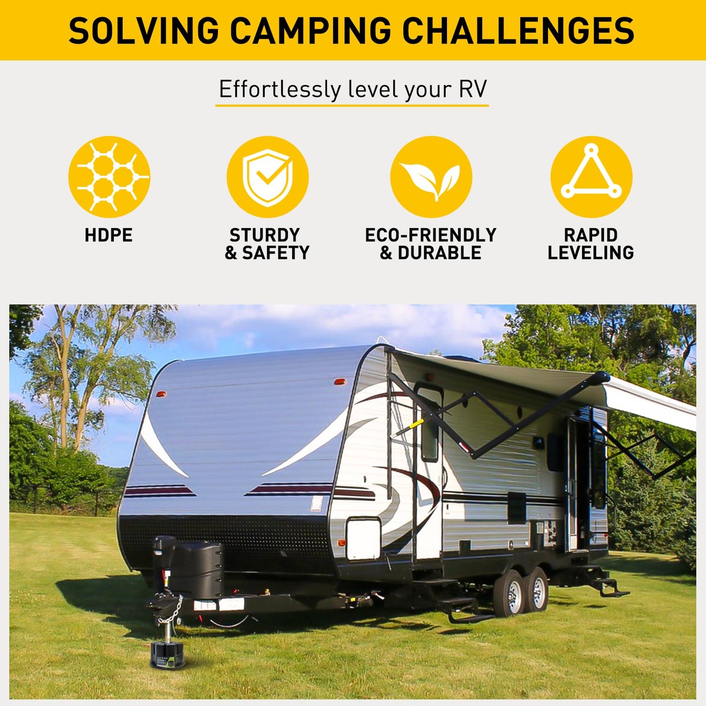 Trailer Jack Blocks - RV Leveling Block for Travel Trailers Wheels and Any Jack, 20,000 lbs RV Jack Blocks with Bag, Camper Jack Block Universal Compatibility & Convenient Storage 1 Pack