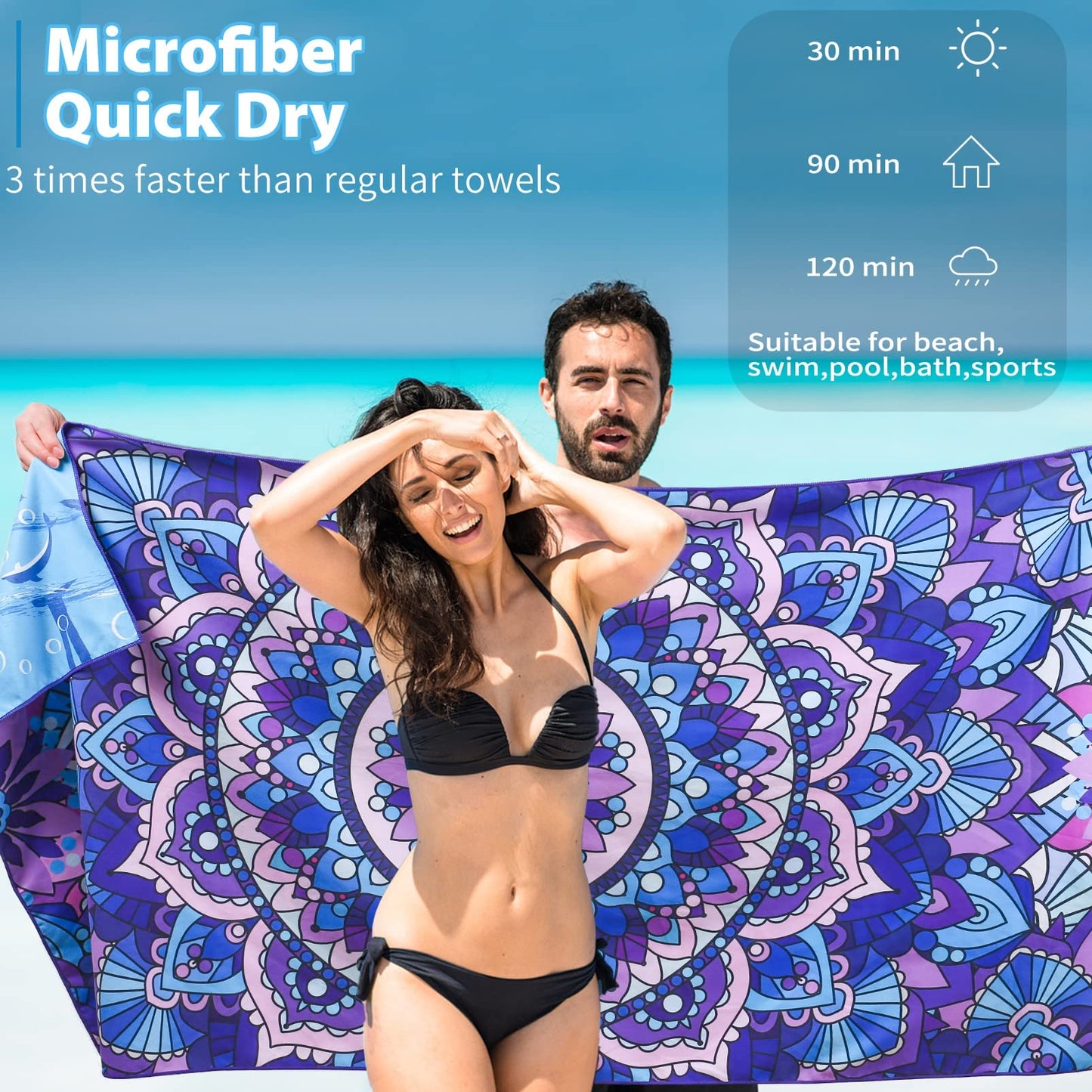 4 Pack Microfiber Thin Beach Towel Lightweight 71x32 Oversized Extra Large Sand Free Towels Quick Dry for Travel Pool Yoga Gym Sports Beach Accessories Vacation Essential Gift