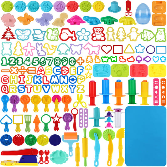 Oun Nana 144 PCS Dough Tools Set for Kids Ages 3-8 – Includes Letter & Number Cutters, Animal Cutters, Dinosaur Molds, Extruder, Scissors, Rollers, Dough Mat, Storage Bag