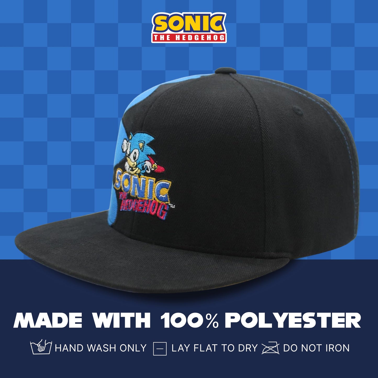 Concept One Sonic The Hedgehog Snapback Cap, Adjustable Snapback with Flat Brim, Black, Black, One Size