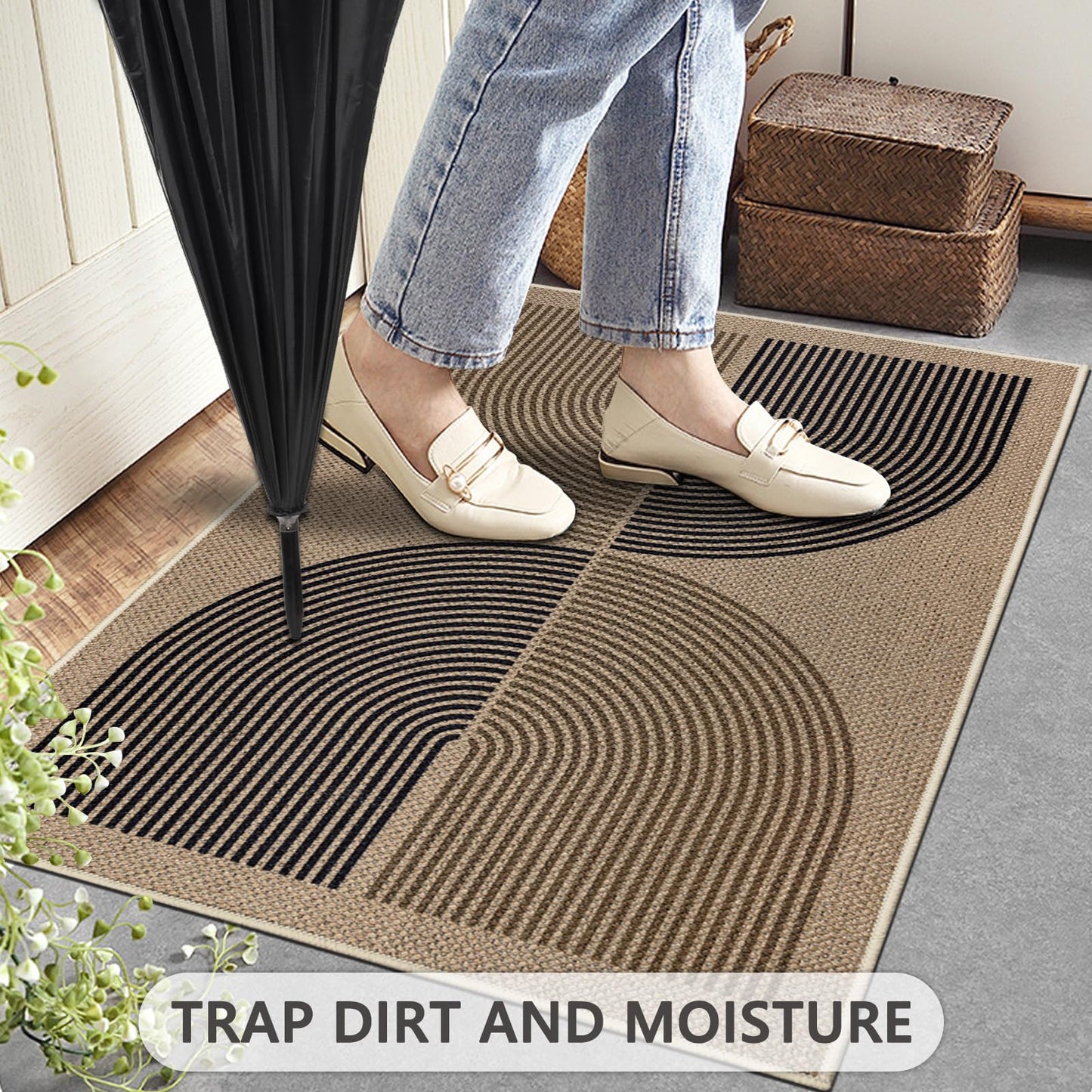 Capslpad Indoor Doormat 32"x48", Non-Slip Absorbent Dirt Resist Front Back Door Mat, Modern Easy Jute Entrance Door Mat, Washable Low-Profile Geometric Inside Floor Mats for Entryway, Nature