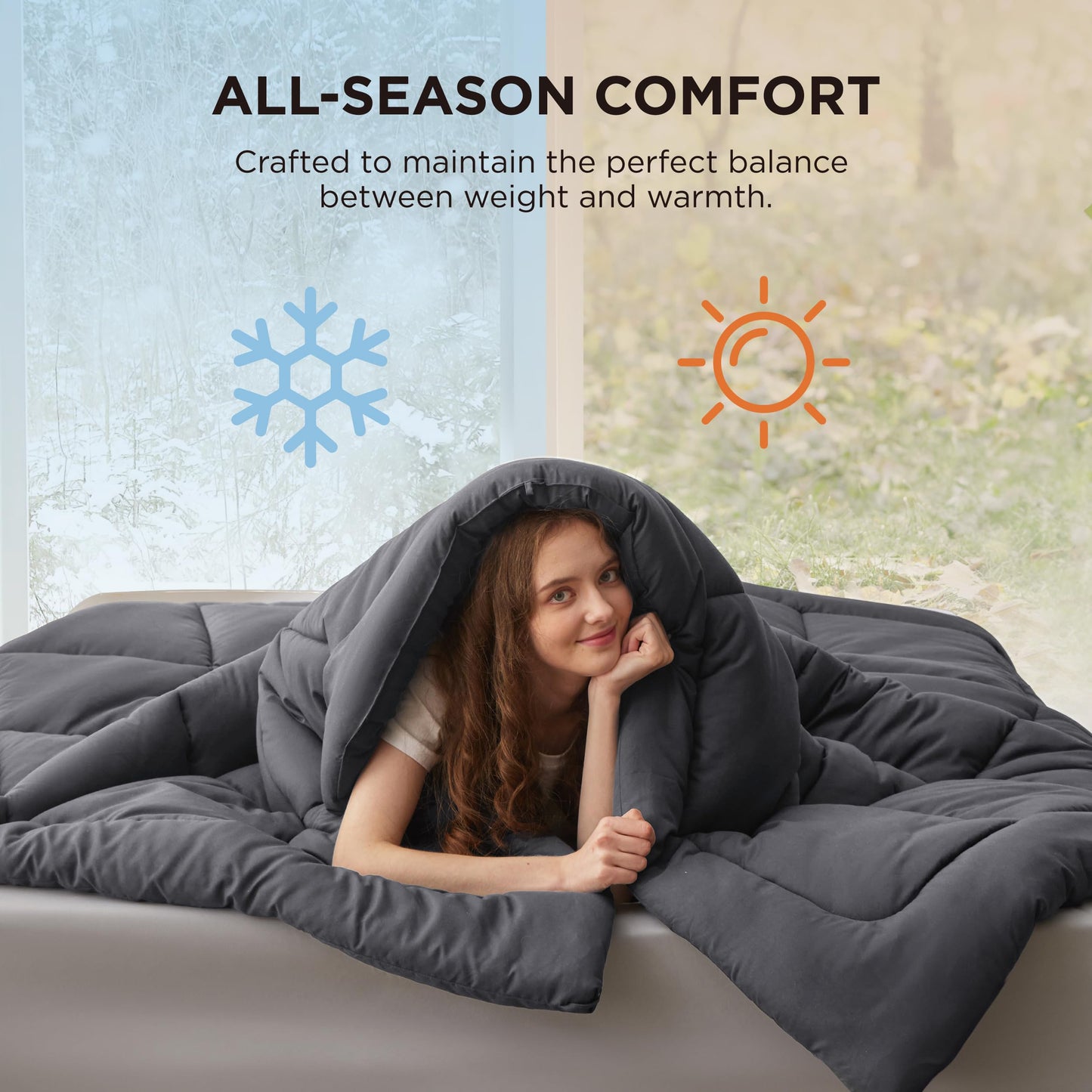 Bedsure Comforter Duvet Insert - Quilted Comforters King Size, All Season Duvet, GentleSoft Down Alternative Bedding, with 8 Tabs, Gifts for Women/Men, Grey, King 90 x 102 Inches