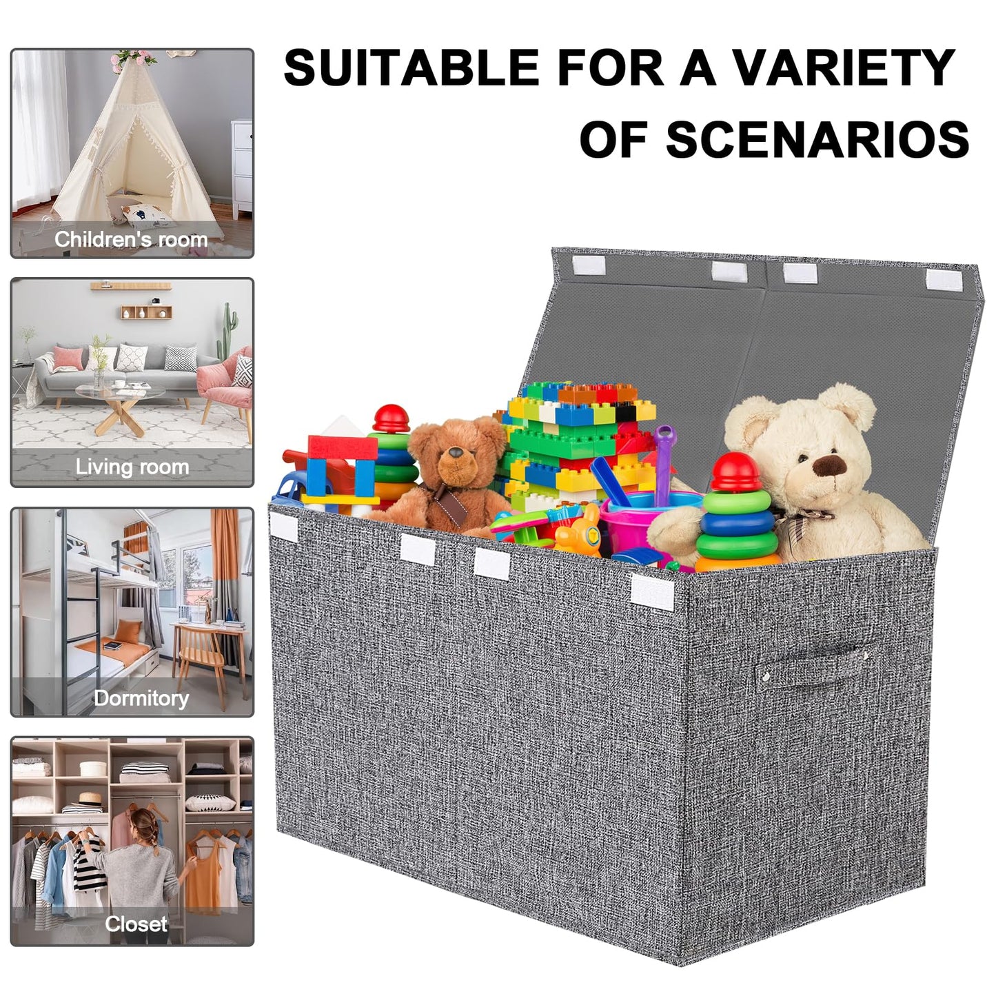 VERONLY Large Toy Box Chest Storage with Lid - Collapsible Kids Toys Boxes Organizer Bins Baskets Container with Handles for Boys, Girls, Nursery, Playroom, Clothes, Blanket, Bedroom(Light Gray)