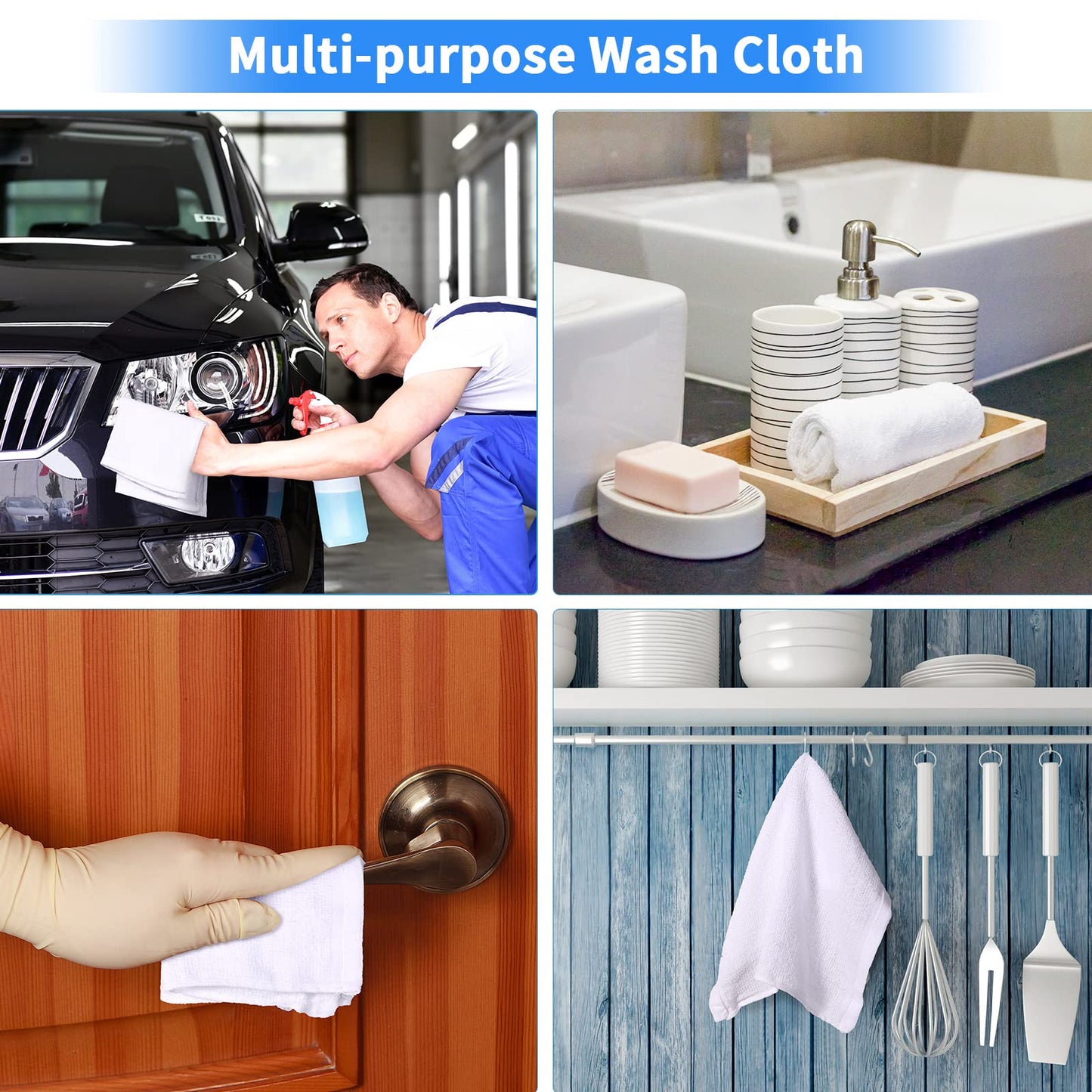 Patelai 60 Pcs White Washcloths Set Face Cloth Absorbent Soft Cotton Face Towel Multipurpose Machine Washable Towels Travel Supply Gym Needs for Bathroom Kitchen Hotel Spa and Gym, 10 x 10 Inch