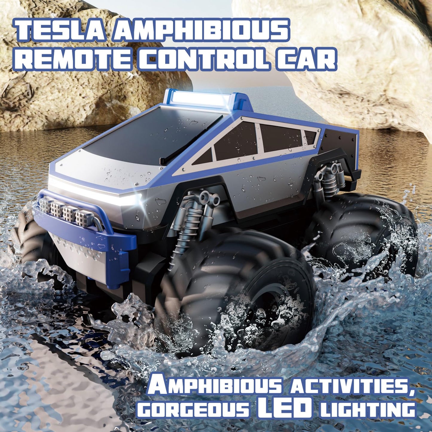 RC Car,Amphibious Remote Control Car Waterproof Monster Truck,4WD All Terrain Off-Road 2.4GHZ Vehicles,1:18Scale Hobby Monster Truck Toys,RC Rock Crawler for Boys Girls Kids Age 6 7 8 9 10+(Blue)