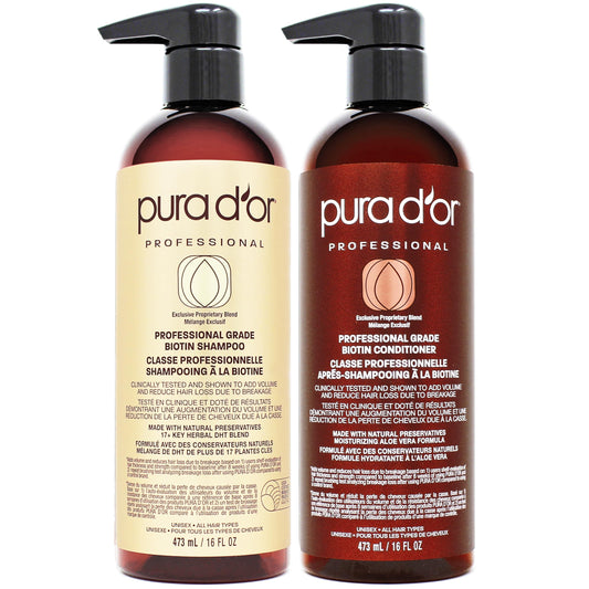 PURA D'OR Clinically Formulated Biotin Shampoo & Conditioner, 2X Concentrated Formula with EFFECTIVE RESULTS Hair Thickening Products For Women & Men, Sulfate Free, 473 mL (16 fl oz) x 2