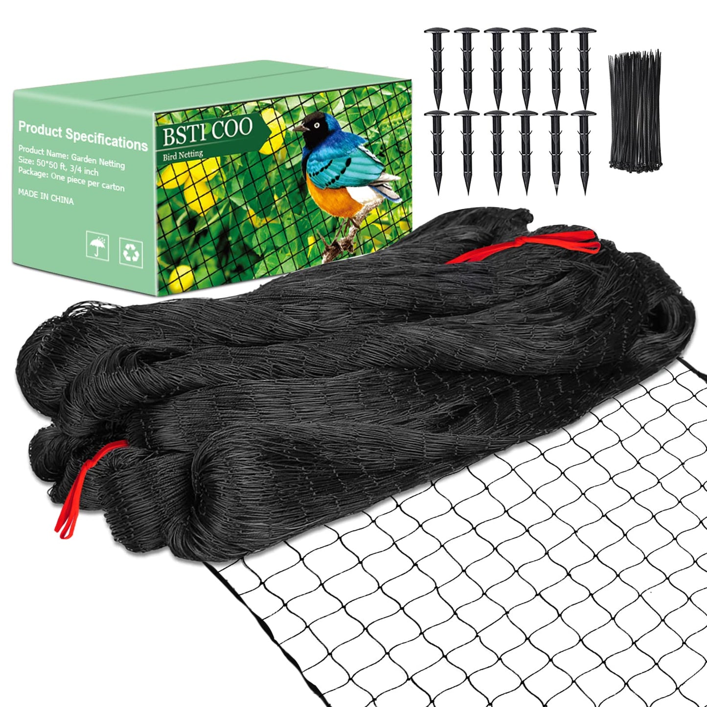 BSTPCOO Bird Net 50'x50' for Chicken Coop, Heavy Duty Nylon 3/4" Mesh Garden Netting, Aviary, Deer Fence, Pests Trellis for Fruits Trees Plant