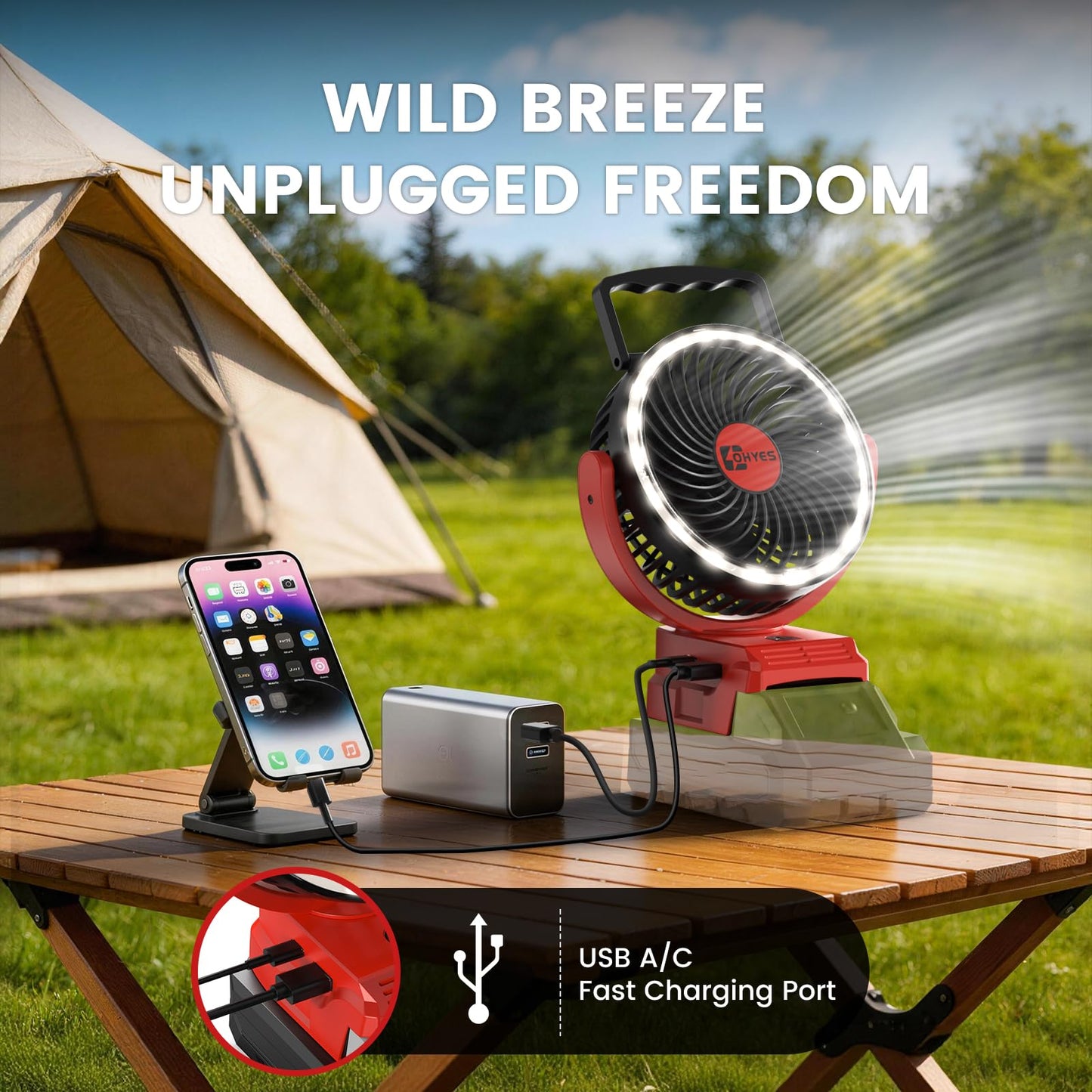 Jobsite Fan Fit For Milwaukee M18 Battery Brushless Motor with USB A+C Fast Charging for Camping Workshop and Construction Site(Battery not included)