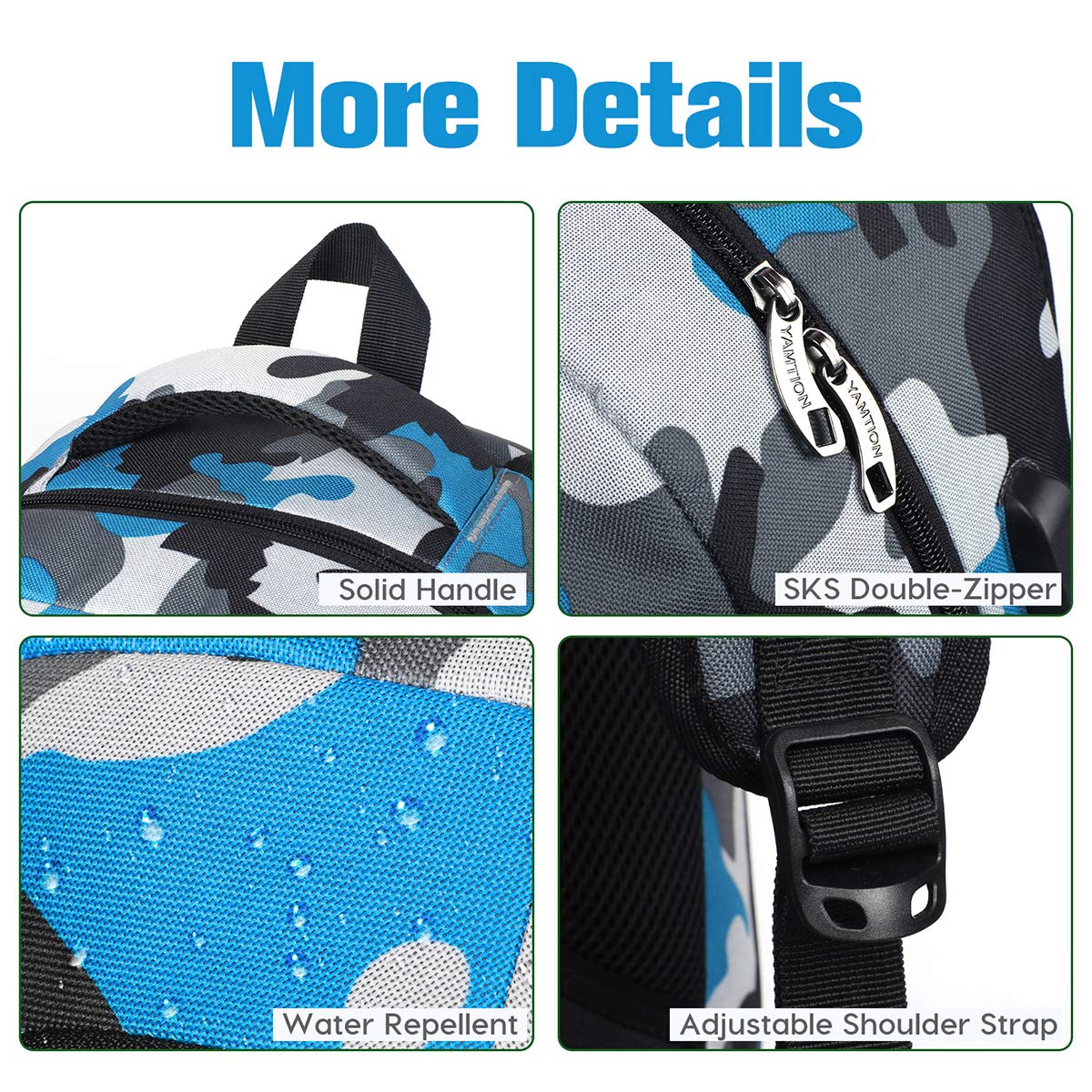 YAMTION 17 Inch School Backpack for Teen Boys,Travel Laptop Bookbag for High School College Backpack with USB,Camouflage Blue