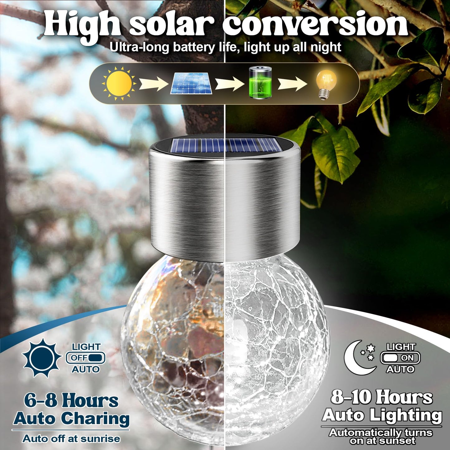 Ahongem Solar Hanging Lights Outdoor: 12 Cracked Glass Ball Lanterns with Clip - Waterproof LED White Lighting for Tree Fence Garden Art Decor - Gardening DIY Gift for Homeowner Over 30