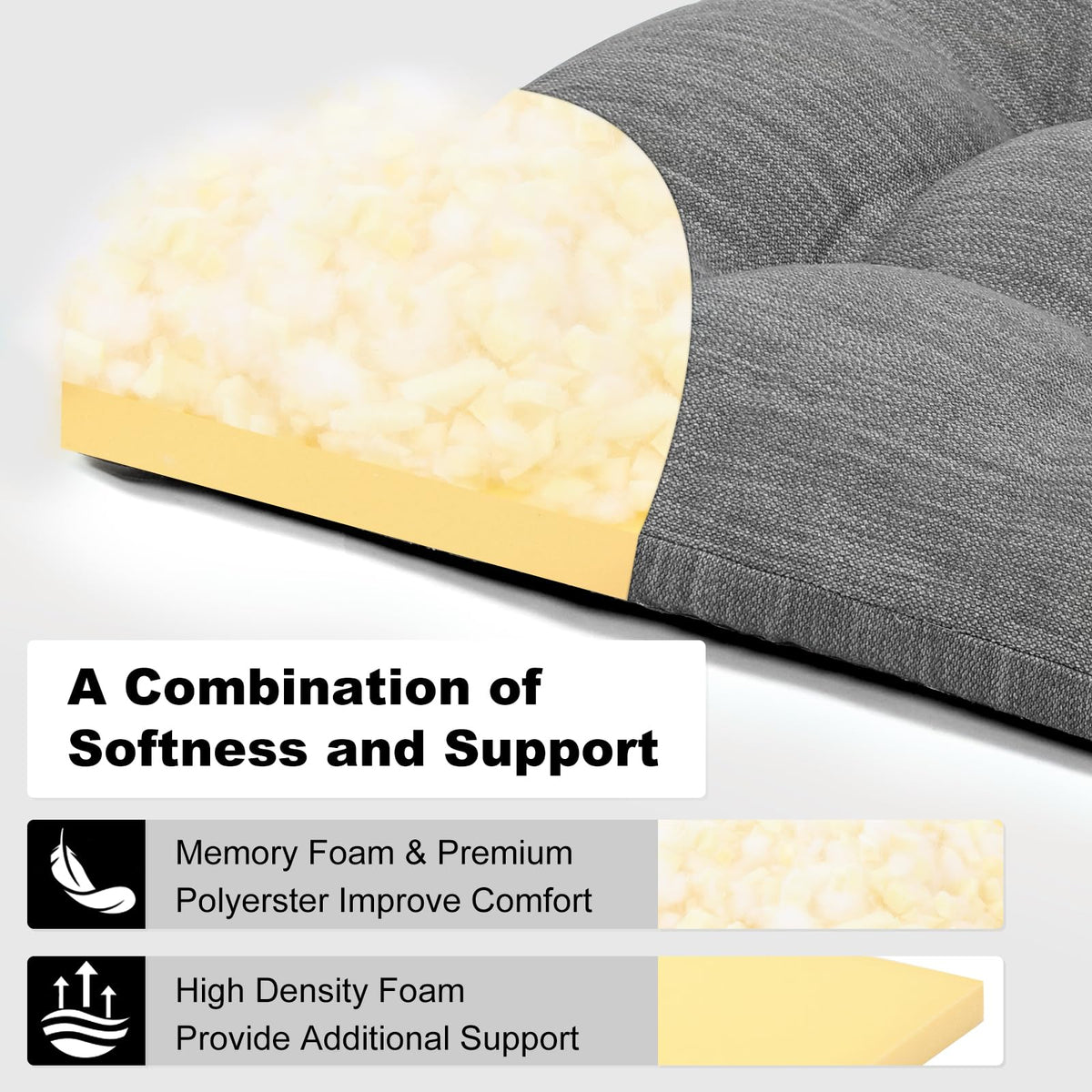 HAVARGO Large Rocking Chair Cushion Dual-Layer Memory Foam and High-Density Foam Support Tufted Non-Slip Rocking Chair Cushions for Indoor (Gray, 1 Set)