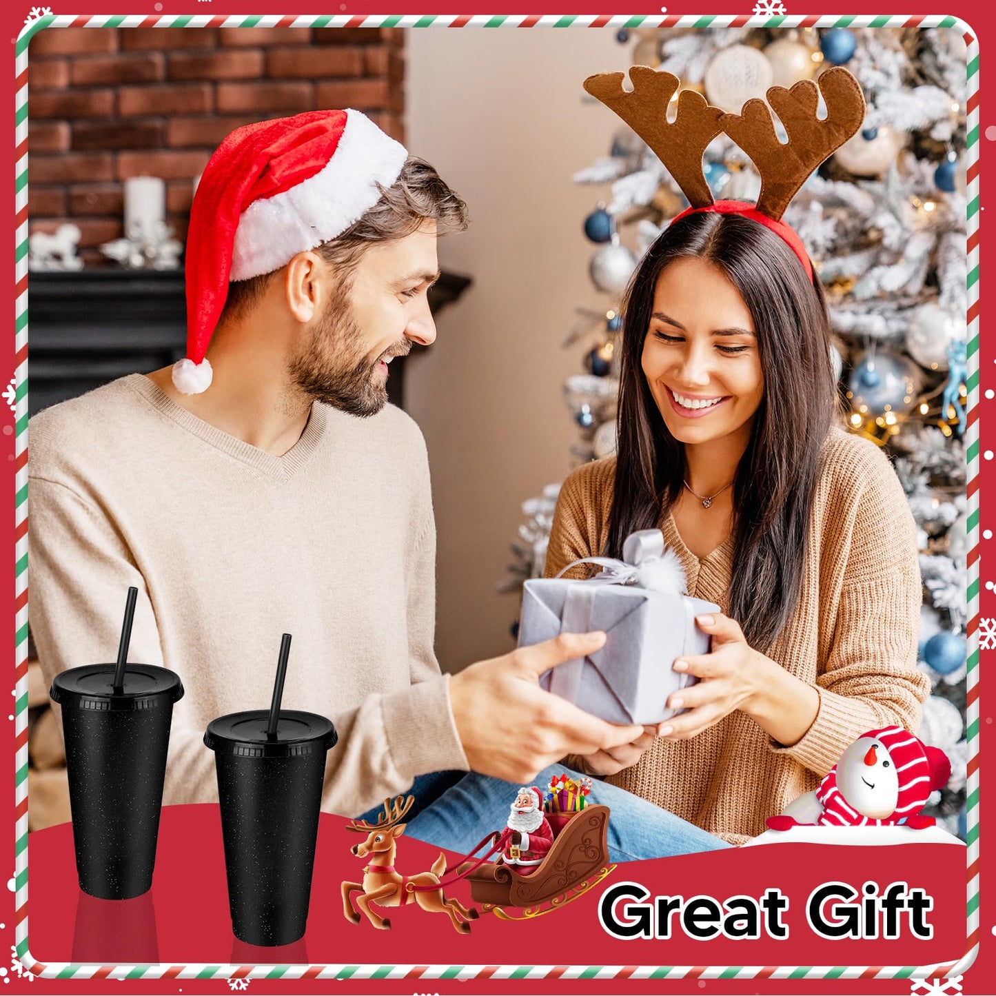 LEIFEOSH 24 Pack Plastic Tumblers with Lids and Straw, Reusable Cups with Lids and Straws Colorful Cups for Cold Drink Iced Coffee, Plastic Tumbler Bulk for Party Birthday Gifts (24 oz, Black)