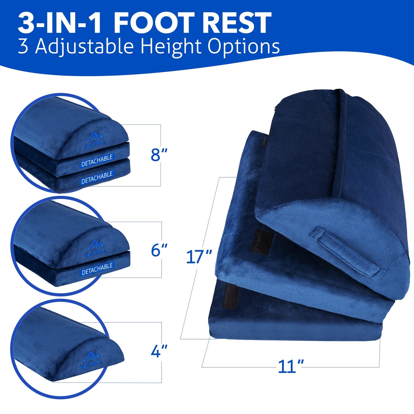 EverRest Under Desk Footrest for Office Use - Warmer Feet, 3 Adjustable Heights - Tall Ergonomic Foot Rest Stool for Gaming Chair, Computer - Leg Support for Work from Home