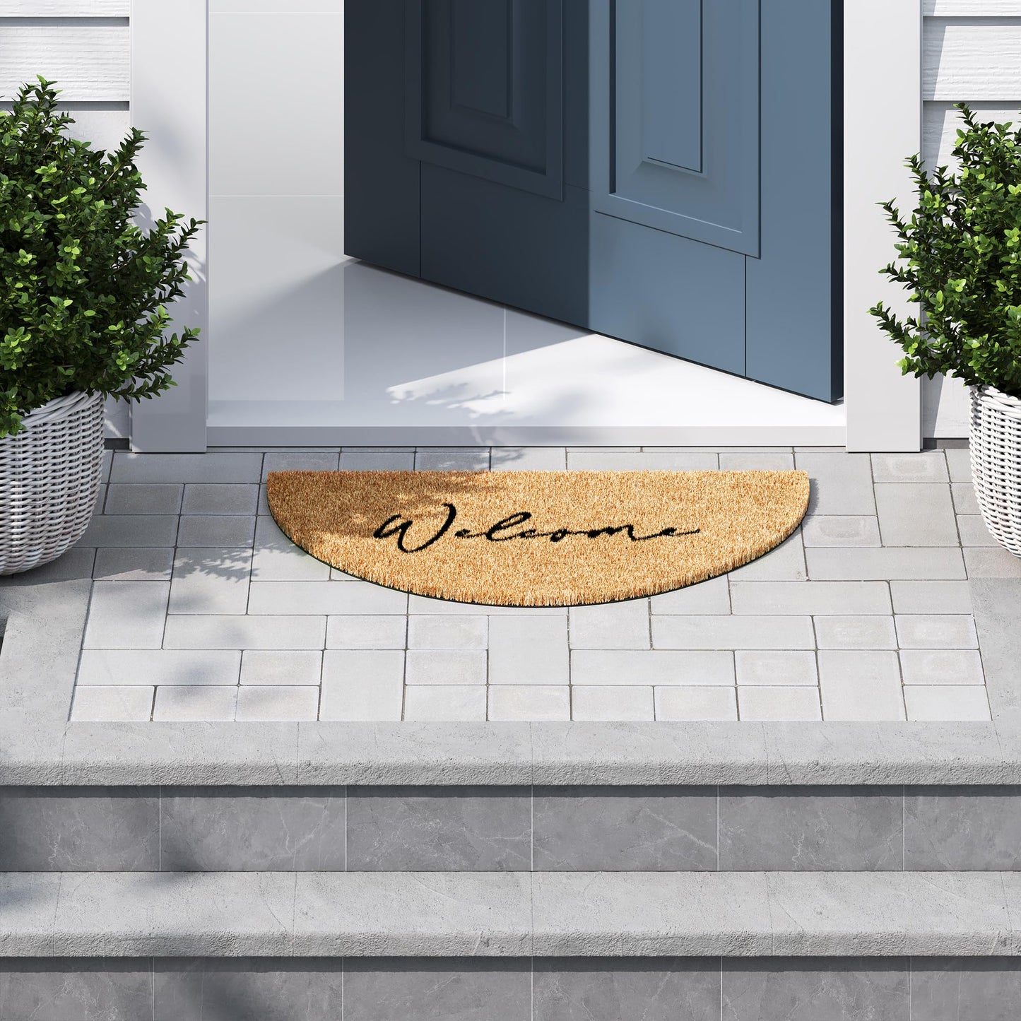 Barnyard Designs Half Moon Welcome Mat for Front Door and Outdoor Entrance, Large Door Mat Indoor Entrance and Outside Doormat, 76x43cm, Brown (Welcome)