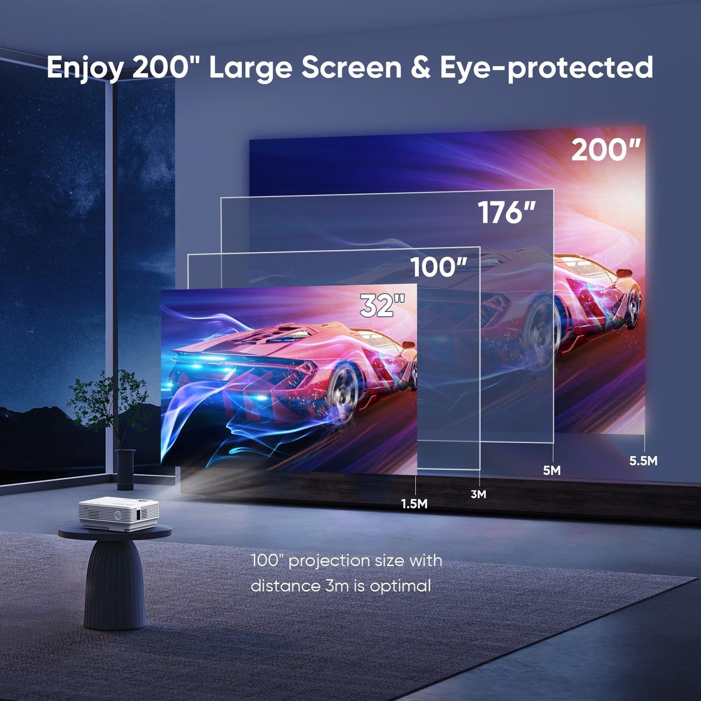 【Two-Way Bluetooth】 TMY 1080P Full HD Portable Mini Projector, Upgraded Movie Projector with Screen, Compatible with TV Stick Smartphone/HDMI/USB, Indoor & Outdoor Use