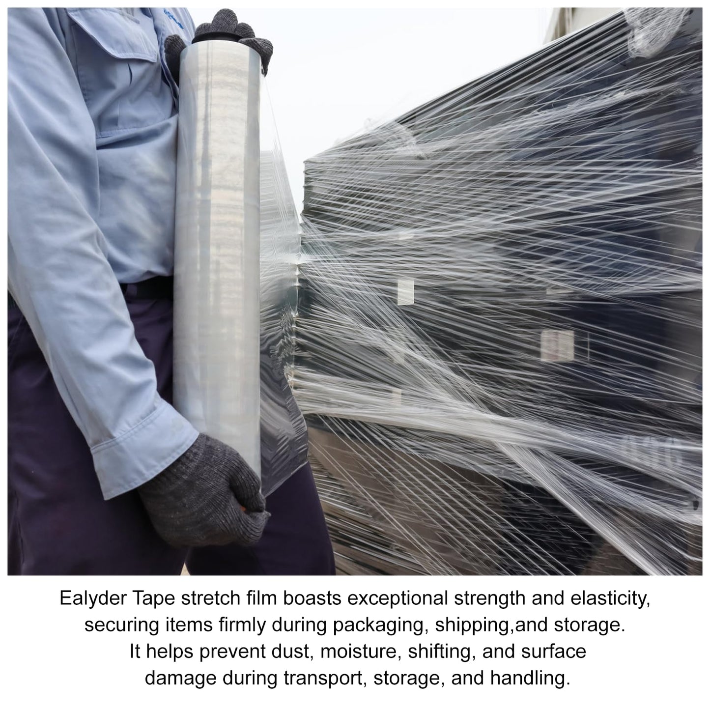 Ealyder Tape 2 Rolls Clear Stretch Wrap 18" x 1000 FT x 80 Gauge, Industrial Heavy Duty Stretch Wrap Shrink Film, Durable Self-Adhering for Packing, Moving, Pallet, Included Wrap Holder