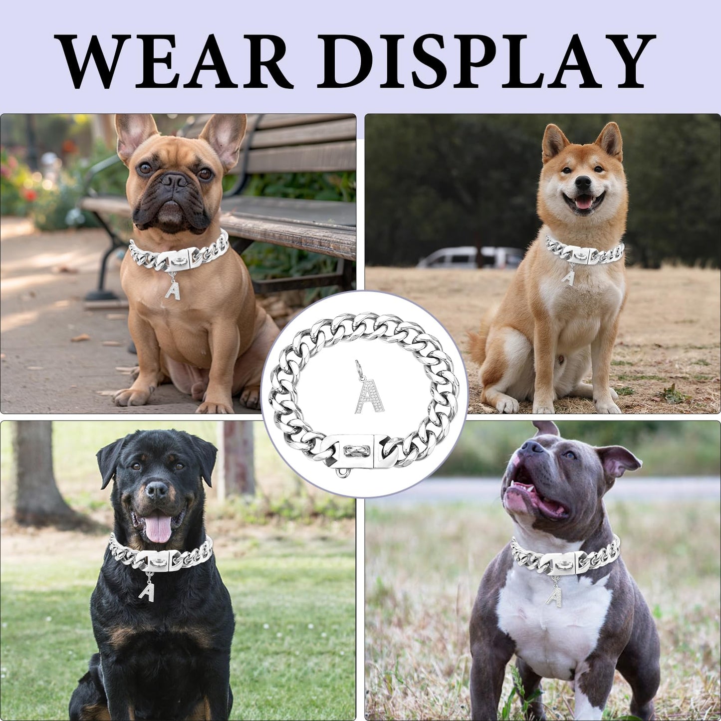 Heavy Duty Gold Dog Chain Collar with Pendant Set 23mm Wide Solid Cuban Link Chains Strong Stainless Steel Chew Proof Collars for Pitbull Large Dog(Silver,22IN)