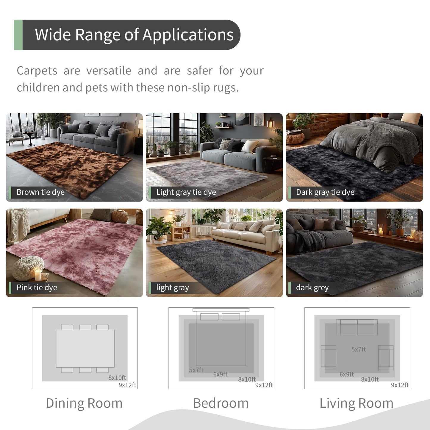 Area Rugs for Bedroom, Living Room Fluffy Rug, Large Area Rug Shag Shaggy Carpet Soft Plush Furry Bedside Rug, Machine Washable Area Rugs