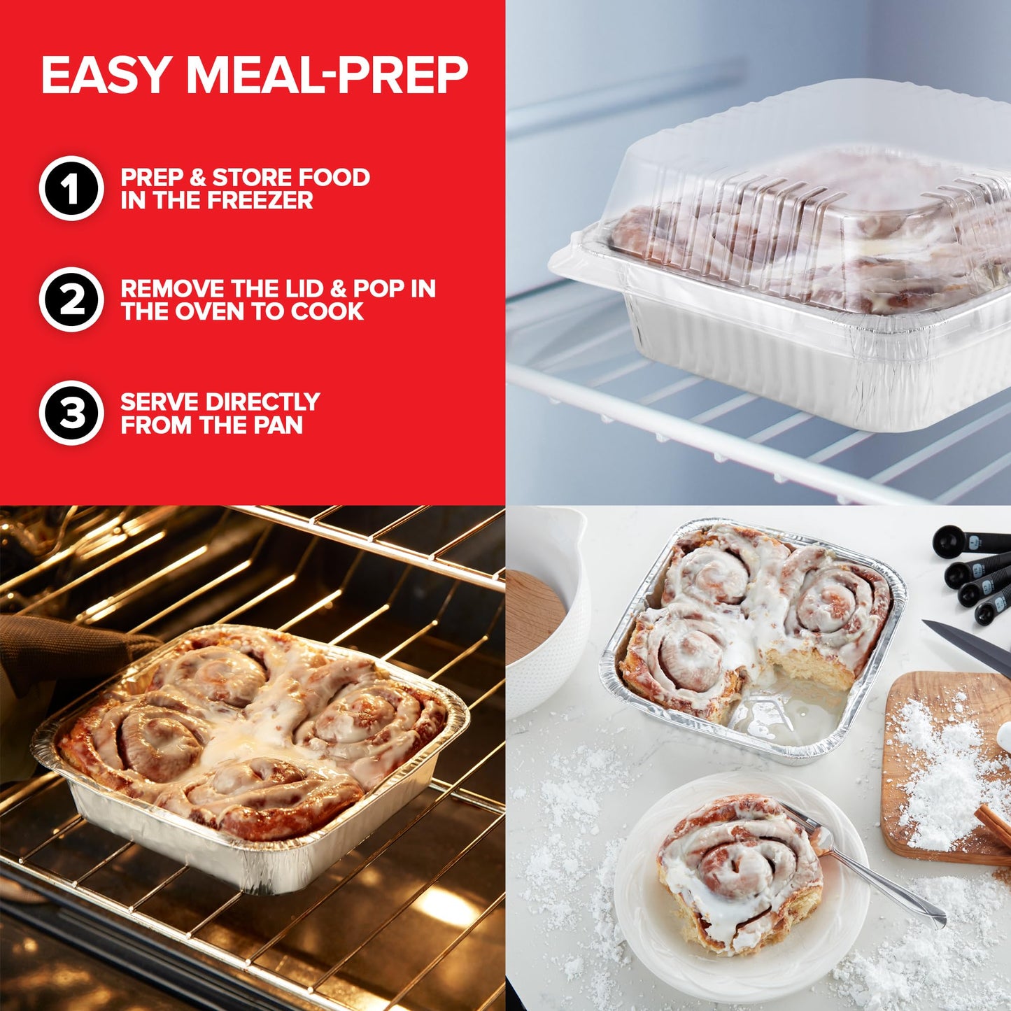 Stock Your Home (50 Pack) 8x8 Disposable Baking Pans with Lids, Heavy Duty Square Aluminum Cake Pan with Lid, Foil Trays with Clear Plastic Cover, Food Take Out Container for Baked Goods