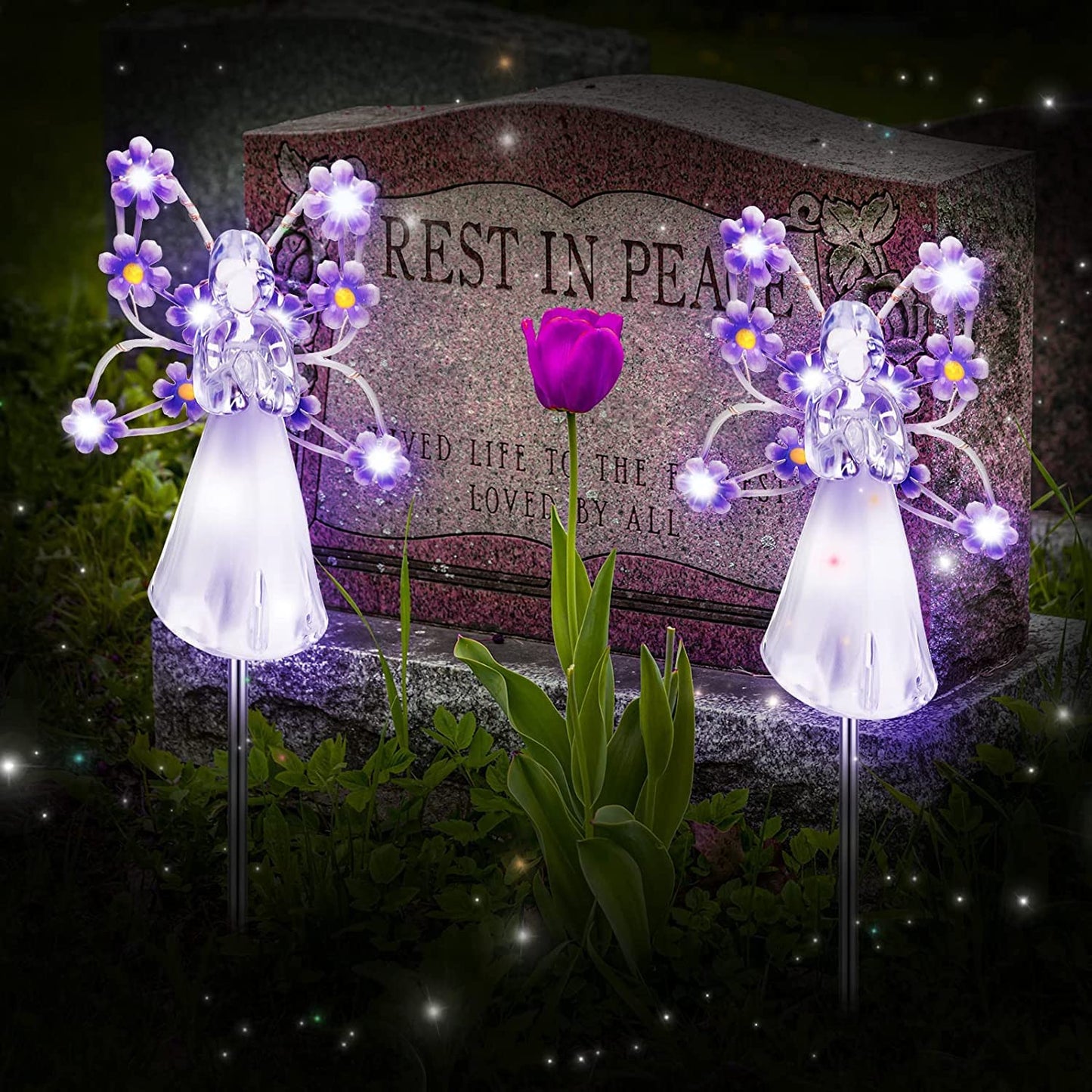 QINGYA Solar Angel Lights Outdoor-2 Pack Solar Garden Stake Lights with 7 LEDs for Cemetery Grave Decorations,Eternal Light Angel for Memorial Gifts, Christmas Yard Art, Sympathy Gifts