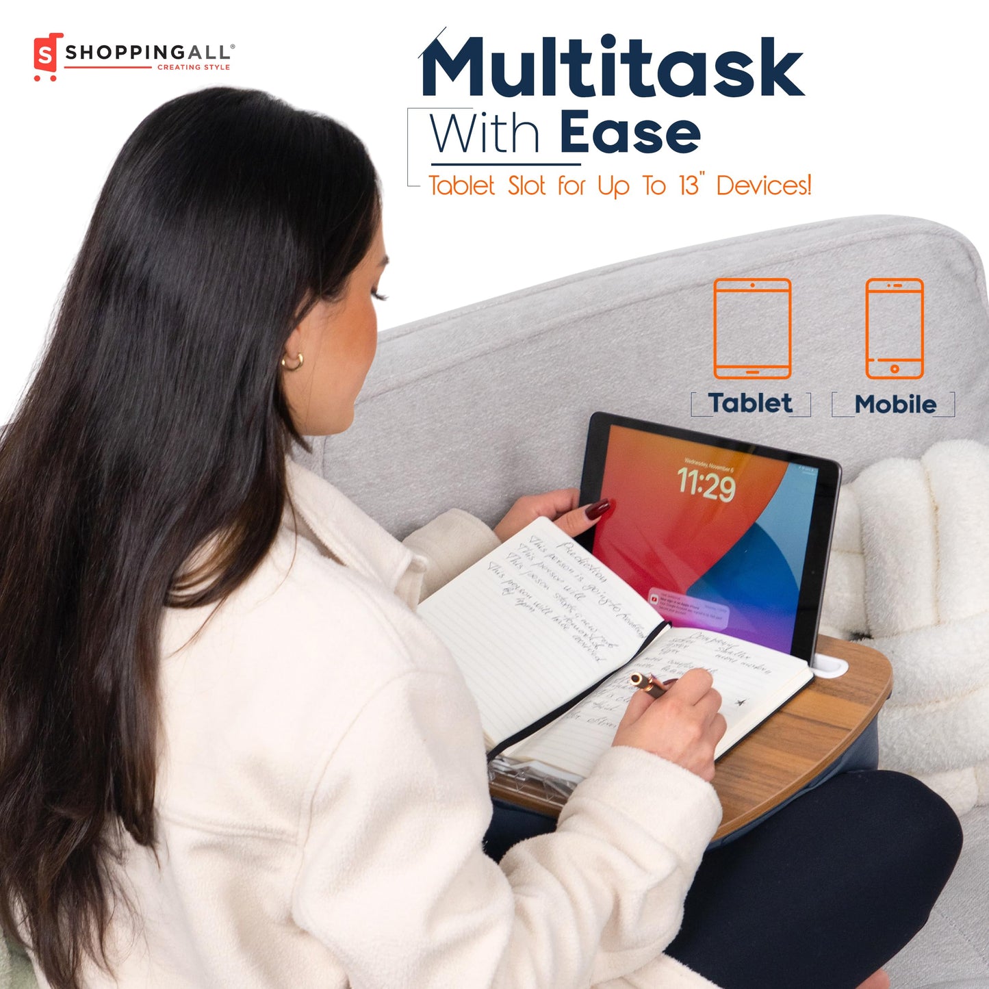 SHOPPINGALL Lap Desk Beanbag Cozy Book Stand for Reading Cushion Pillow Stand Compatible with Laptop and Tablets - SA-LDB-Gray