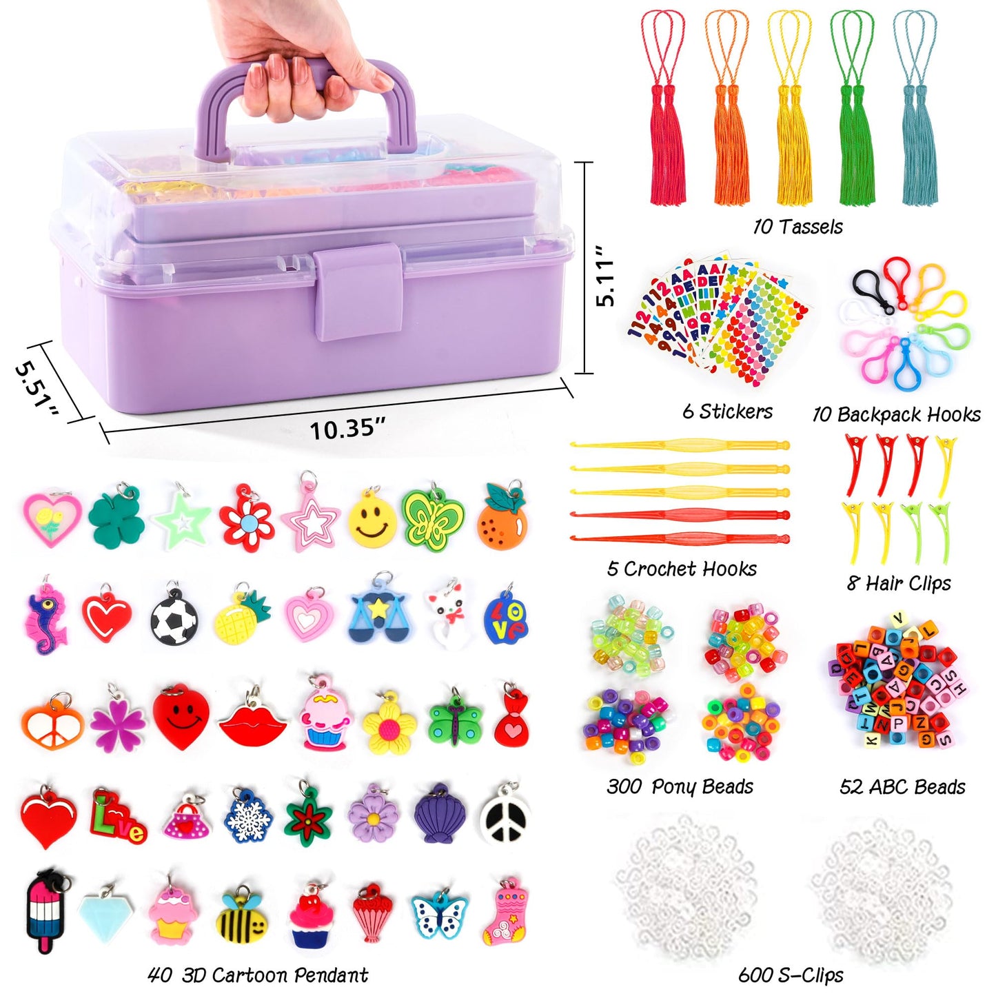 17500+ Rubber Loom Bands with 3 Layer Light Purple Container, 28 Colors, 600 S-Clips, 352 Beads, 40 Cartoon Pendant, Bracelet Making Refill Kit for Kids