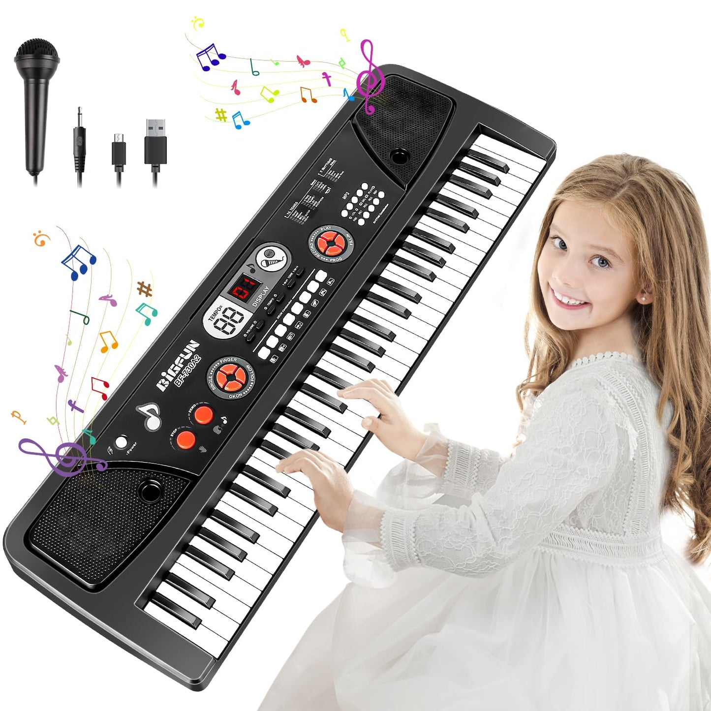Electronic Piano Keyboard 61-Key Kids Pianos with LED Screen Protable Kid Keyboard with Microphone Musical Instrument Toys Gift for Boys Girls