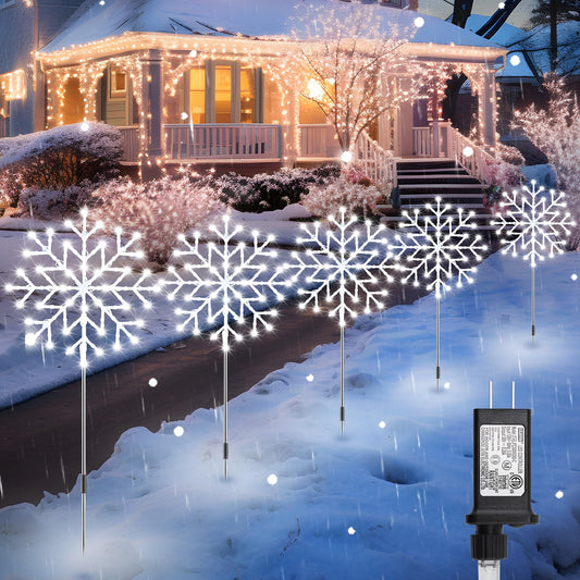 Brightown Snowflake Lights Outdoor, 10 Large Snowflake Christmas Pathway Lights Outdoor Christmas Decorations Yard Sidewalk Walkway Driveway Marker Stake, White