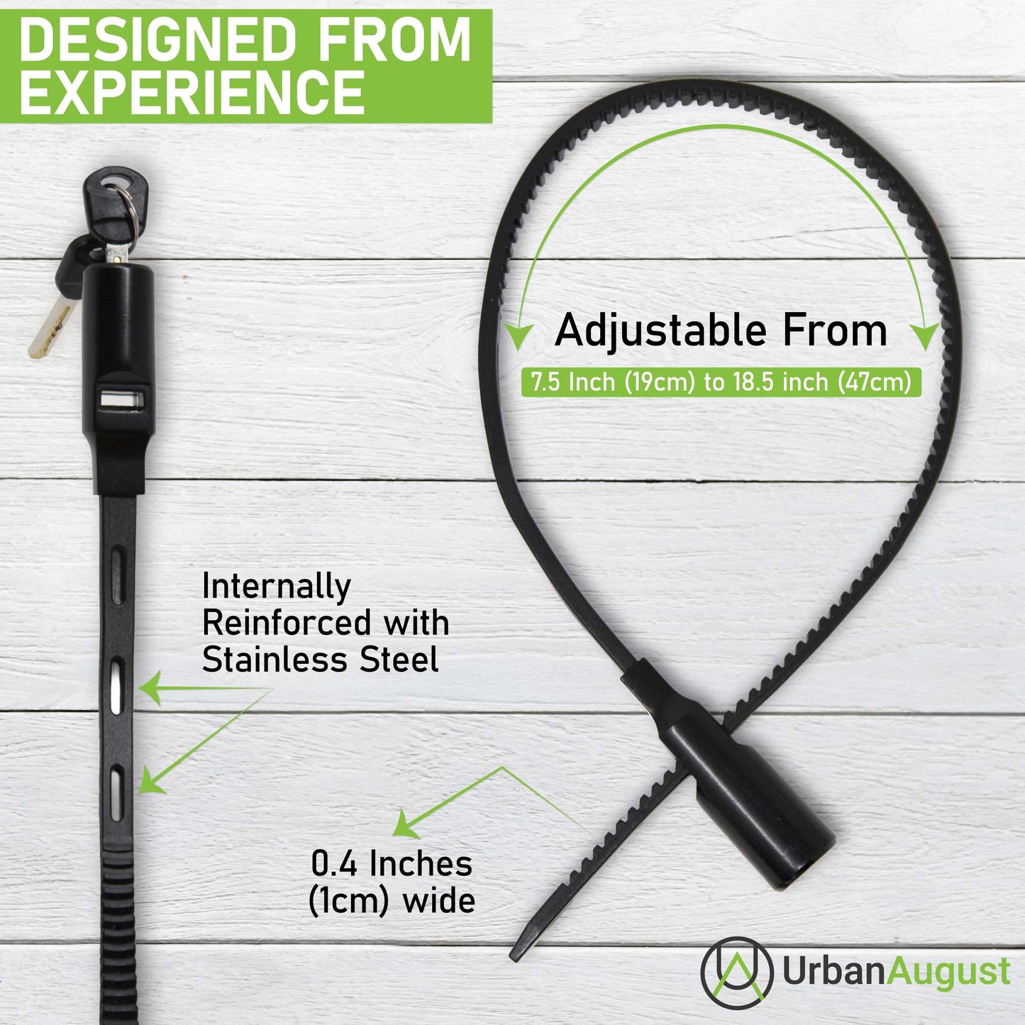 Urban August Adjustable Zip Tie Lock for Refrigerator Door Cabinet Bike Stroller Helmet - Multi-Purpose Keyed French Door Lock - Stainless Steel Fridge Lock with Key - Black, 2 Pack…
